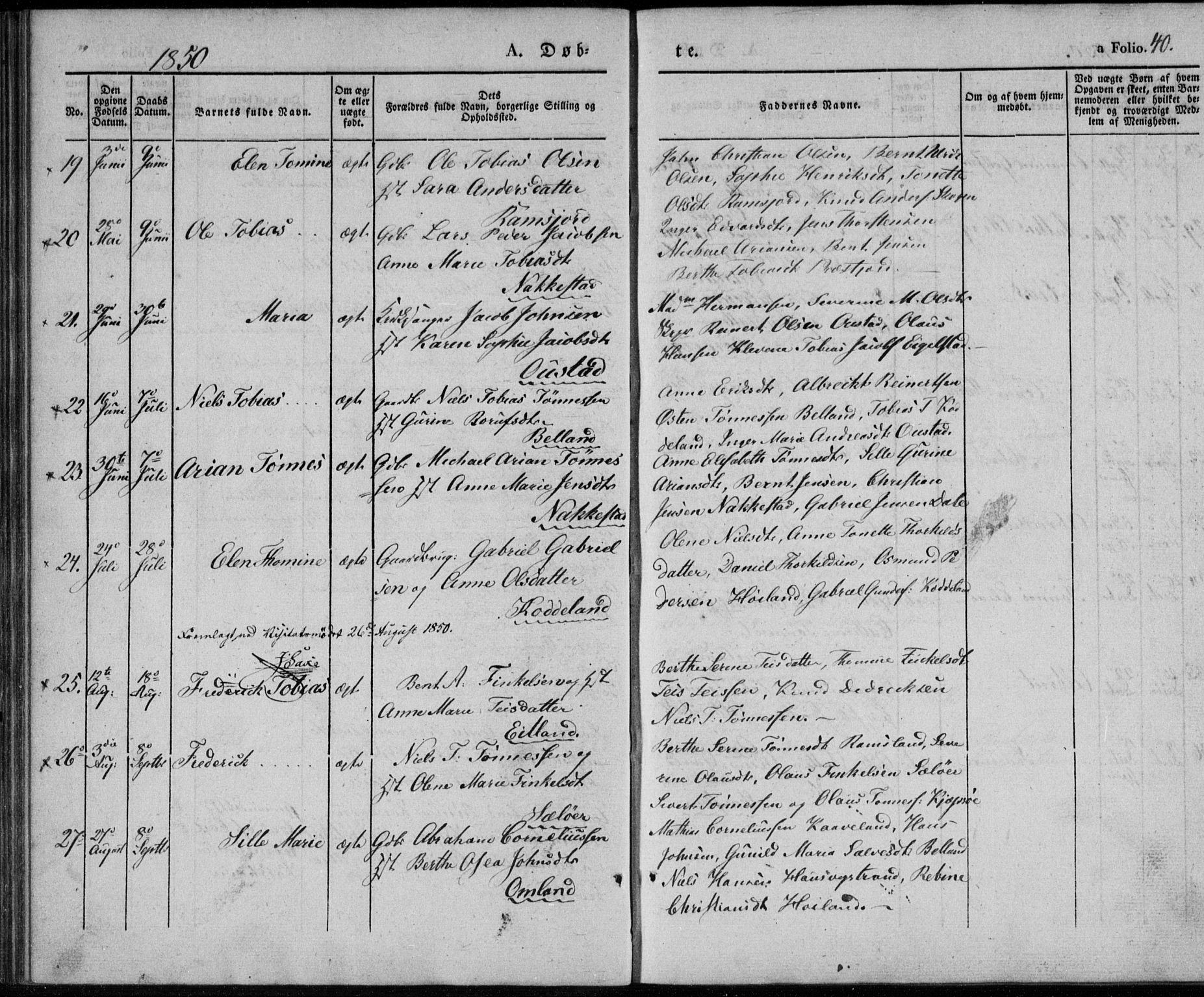 Lyngdal sokneprestkontor, SAK/1111-0029/F/Fa/Faa/L0001: Parish register (official) no. A 1, 1837-1857, p. 40