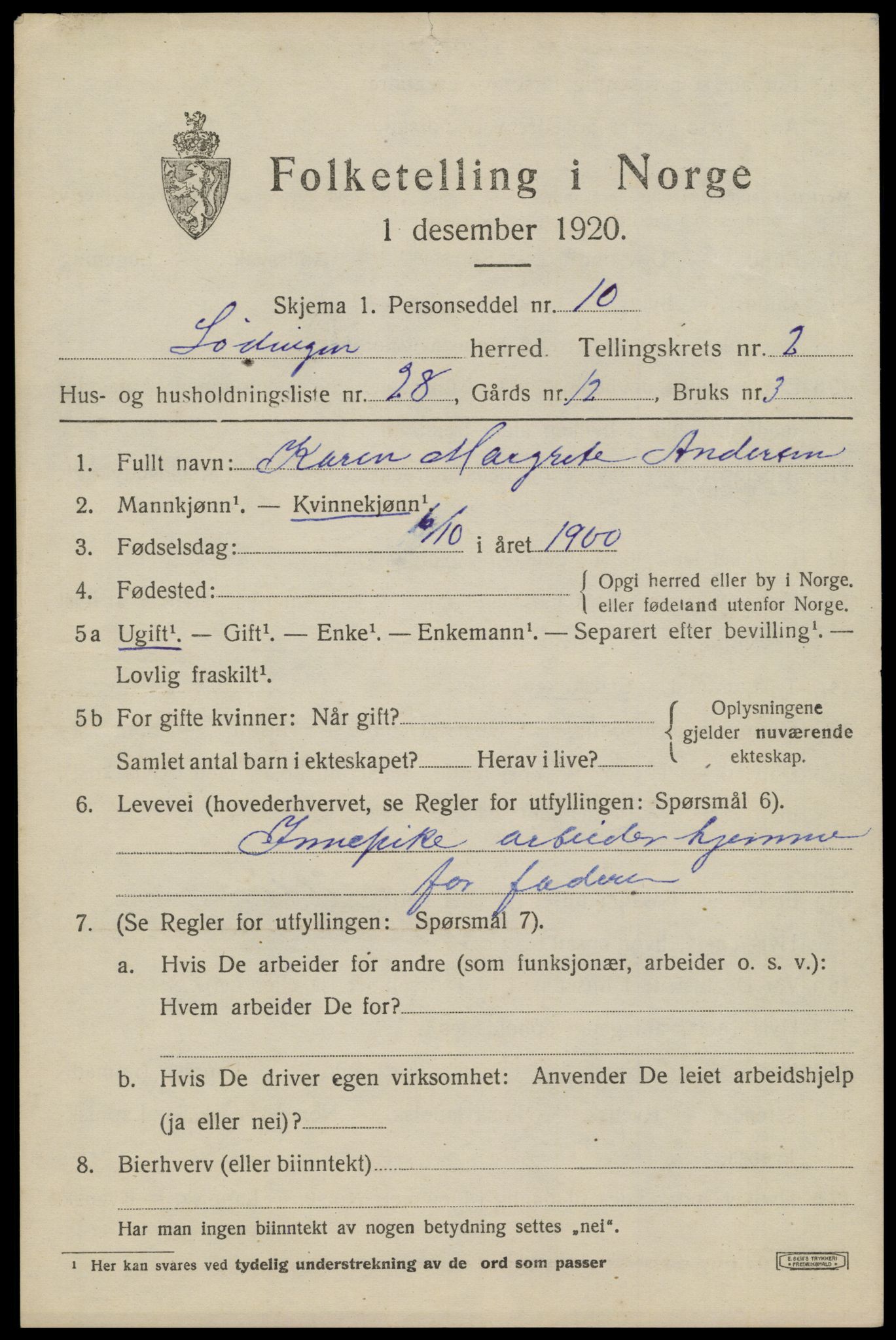 SAT, 1920 census for Lødingen, 1920, p. 2007