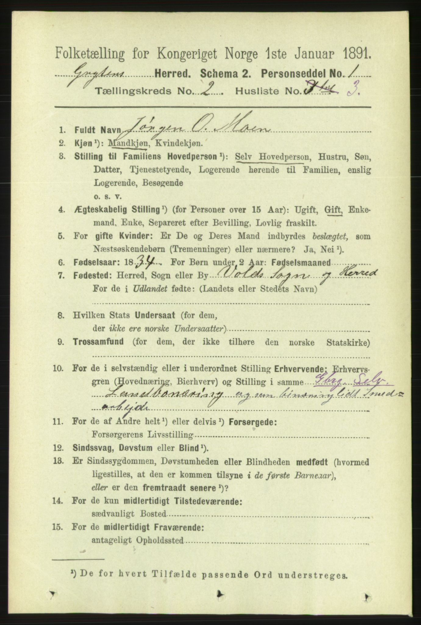 RA, 1891 census for 1539 Grytten, 1891, p. 445