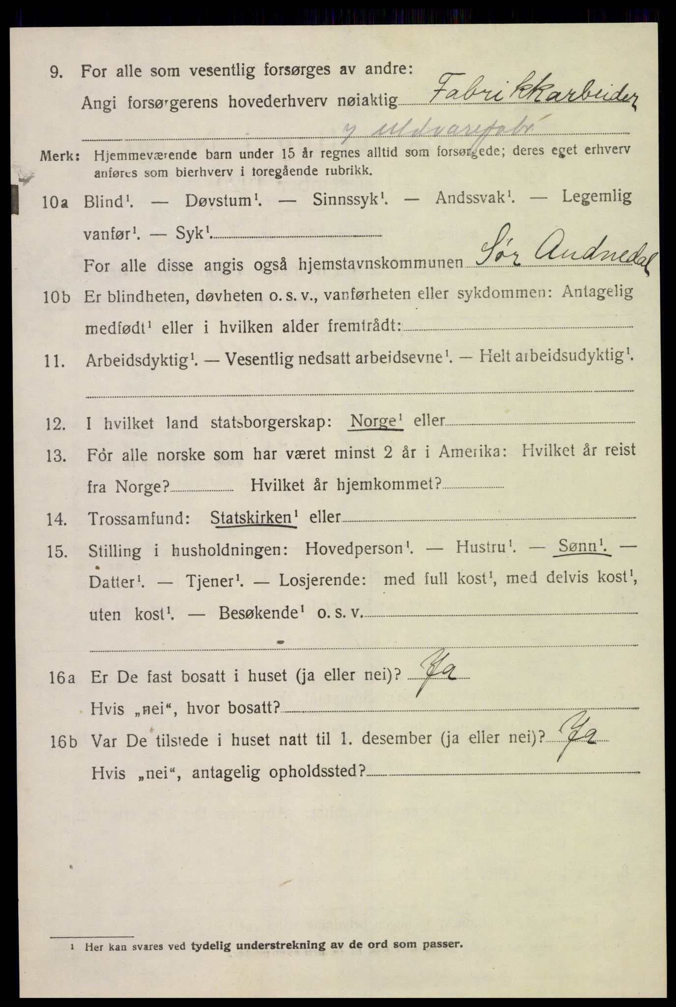 SAK, 1920 census for Sør-Audnedal, 1920, p. 2614