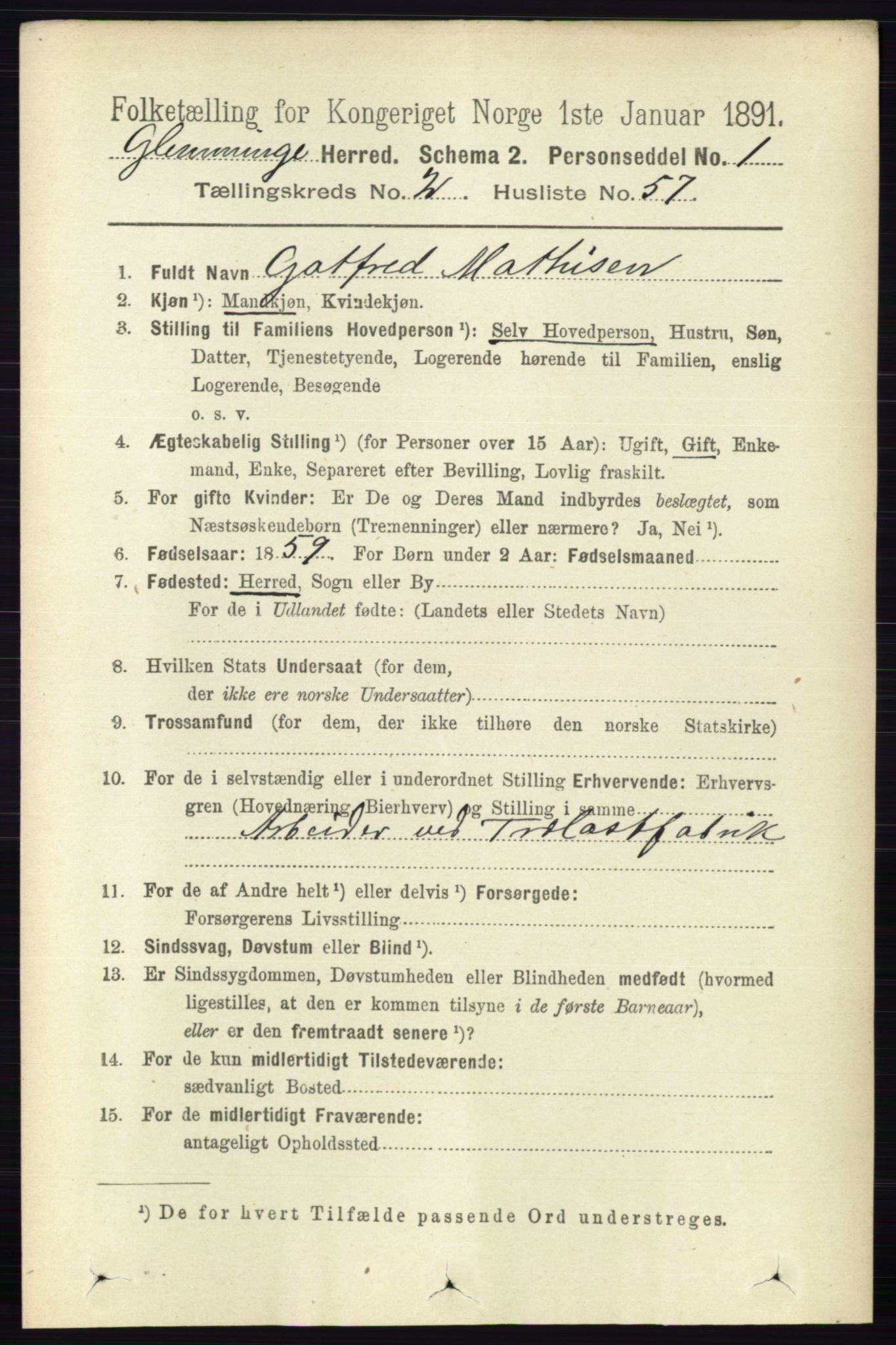 RA, 1891 census for 0132 Glemmen, 1891, p. 1001