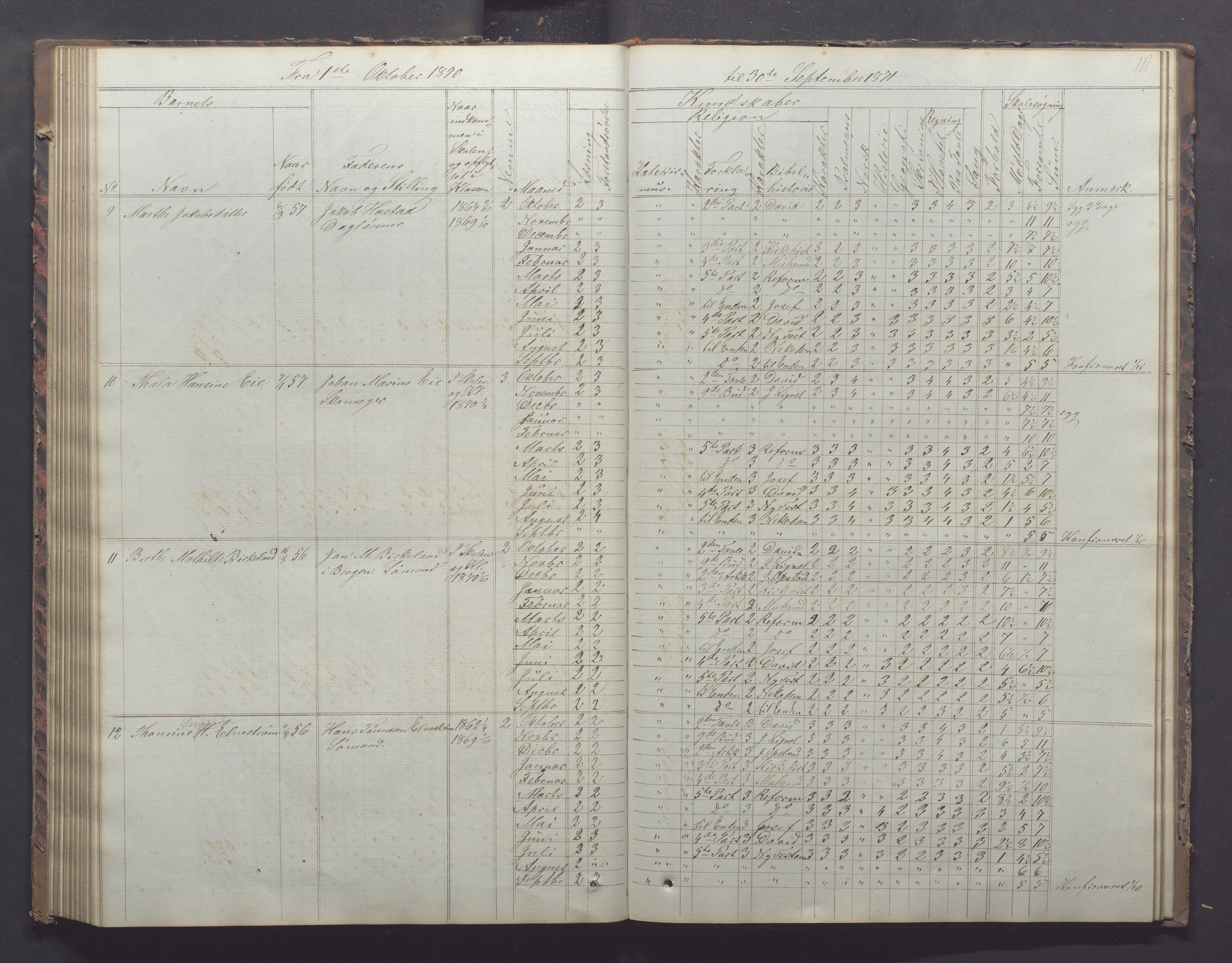 Egersund kommune (Ladested) - Egersund almueskole/folkeskole, IKAR/K-100521/H/L0011: Skoleprotokoll - Almueskolen, 3. klasse, 1863-1872, p. 111