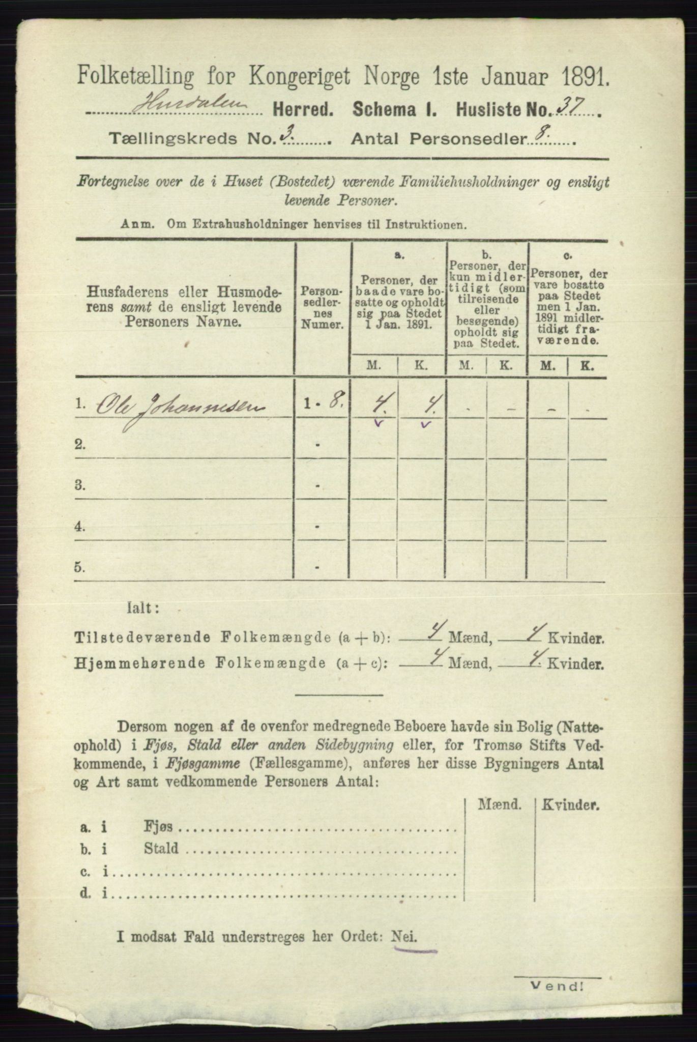 RA, 1891 census for 0239 Hurdal, 1891, p. 1026