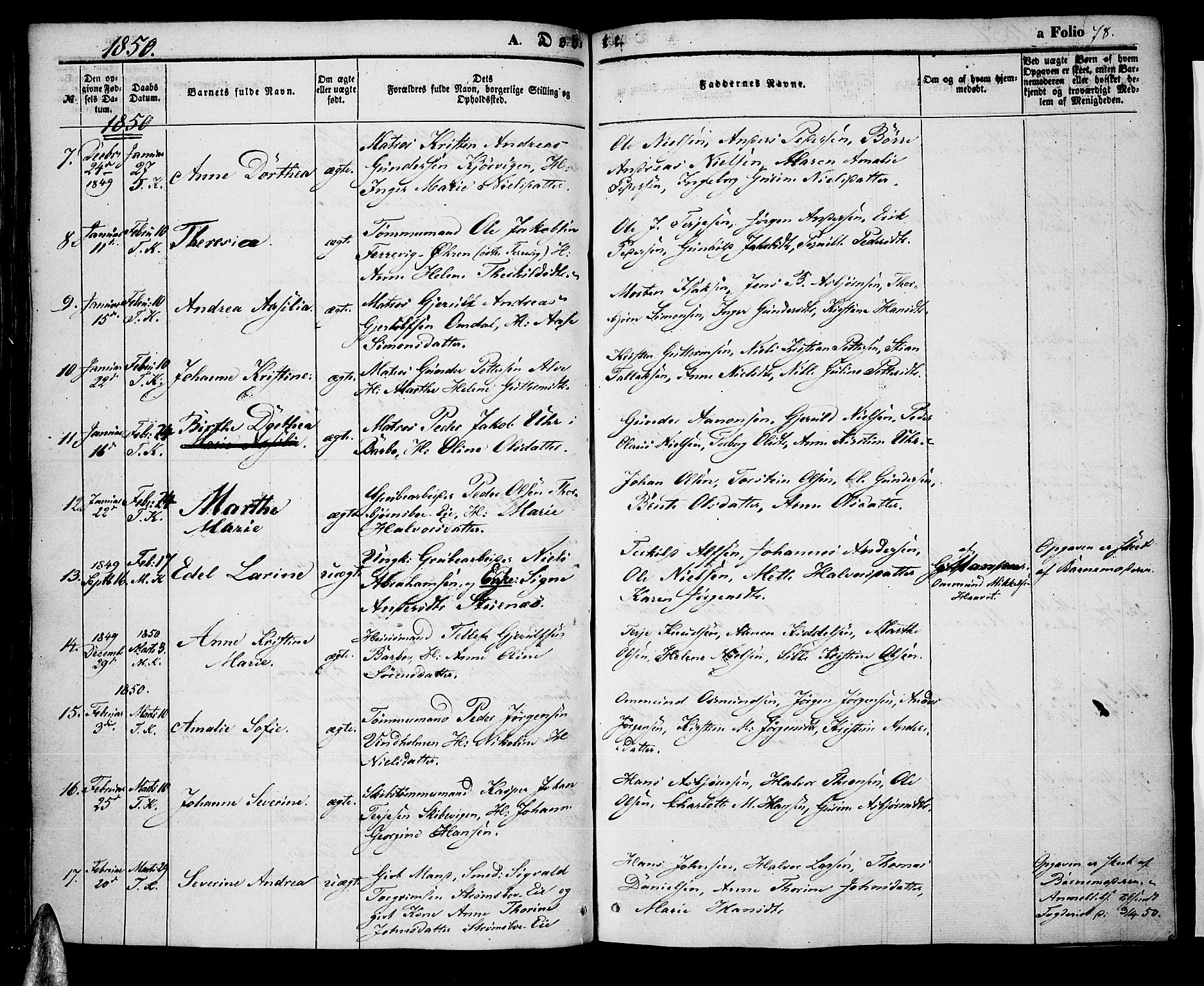 Tromøy sokneprestkontor, AV/SAK-1111-0041/F/Fa/L0005: Parish register (official) no. A 5, 1847-1856, p. 78