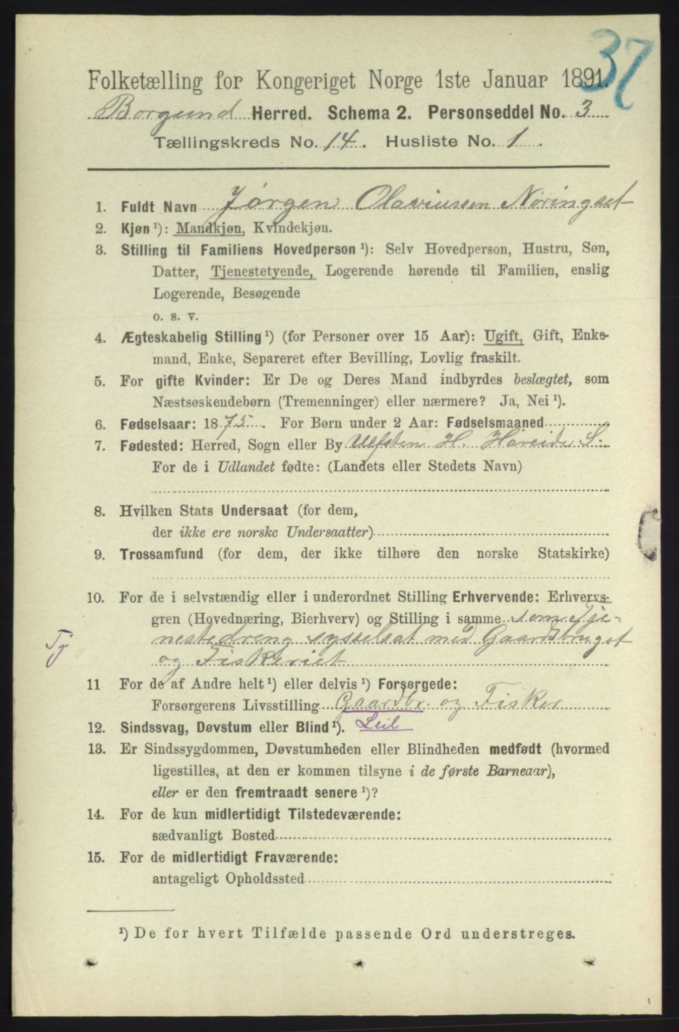 RA, 1891 census for 1531 Borgund, 1891, p. 4080