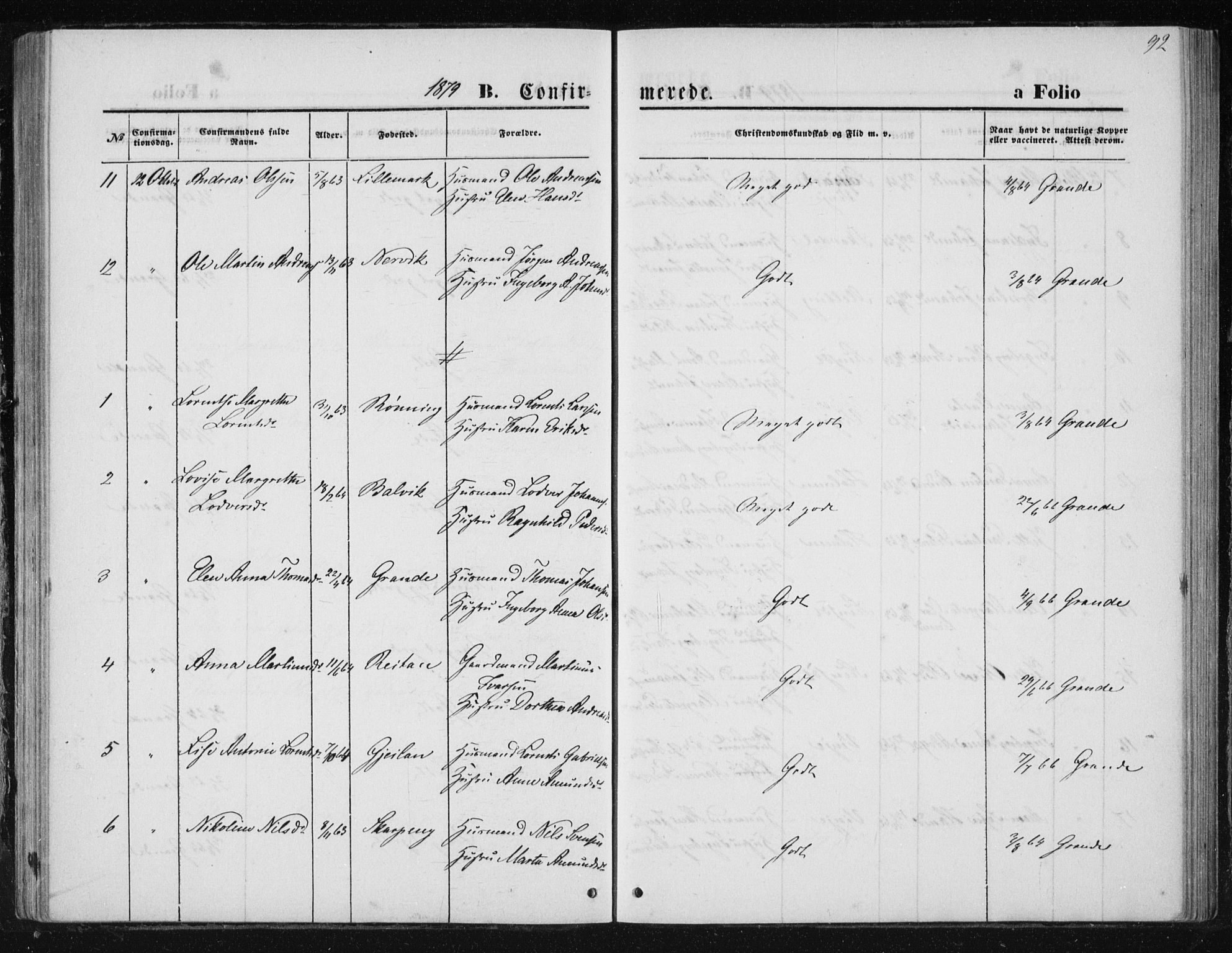 Ministerialprotokoller, klokkerbøker og fødselsregistre - Nord-Trøndelag, AV/SAT-A-1458/733/L0324: Parish register (official) no. 733A03, 1870-1883, p. 92