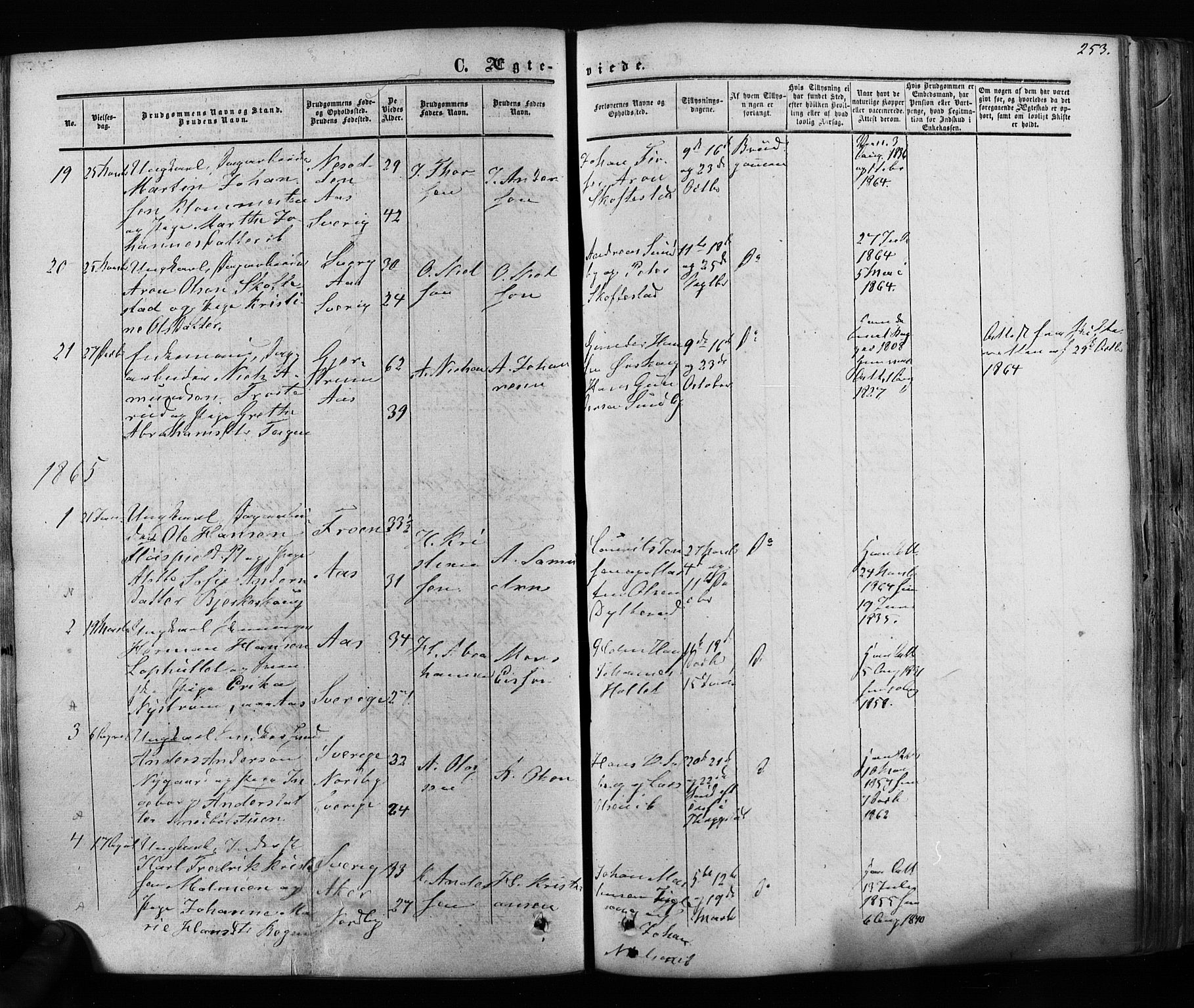 Ås prestekontor Kirkebøker, AV/SAO-A-10894/F/Fa/L0007: Parish register (official) no. I 7, 1854-1870, p. 253