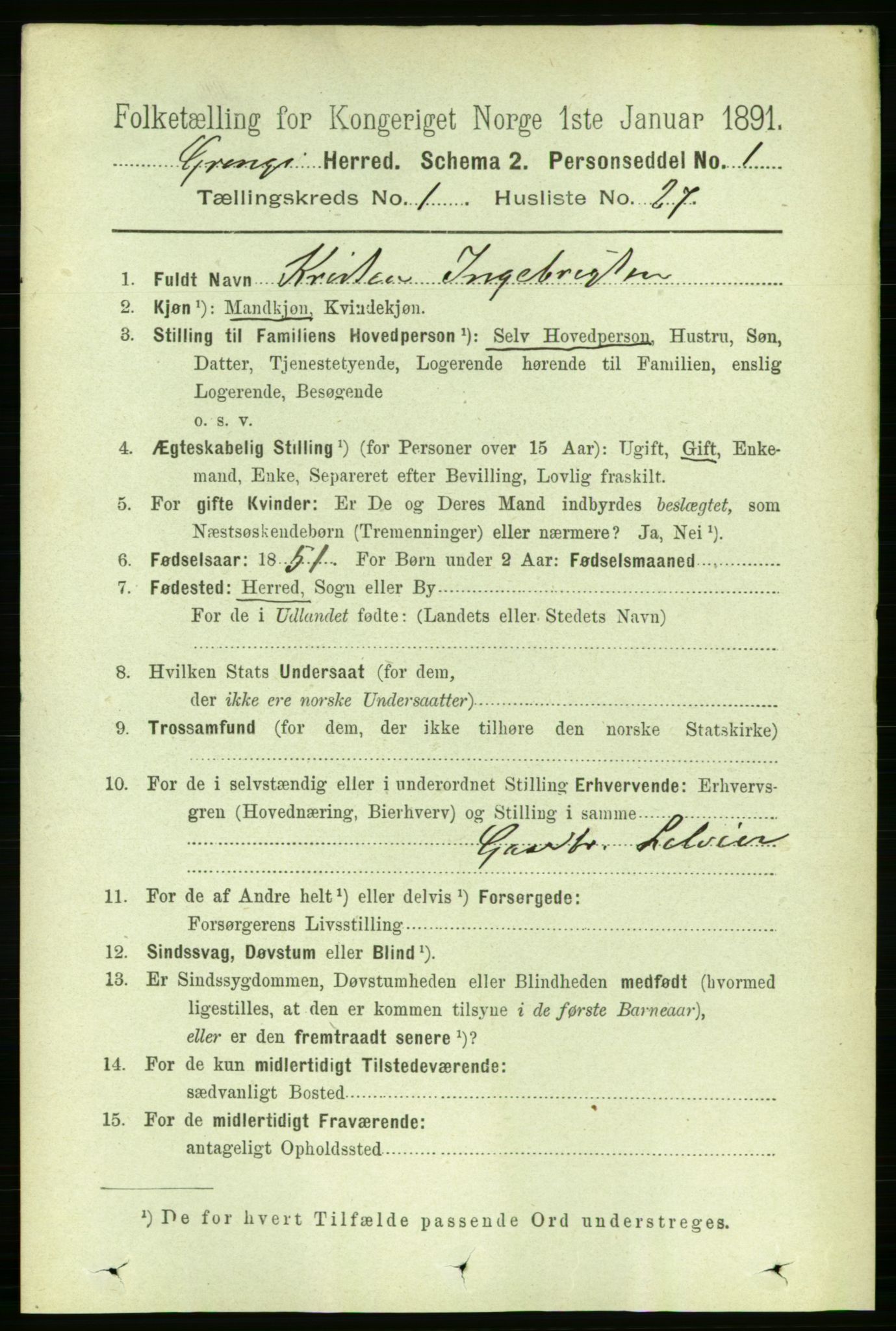 RA, 1891 census for 1742 Grong, 1891, p. 302