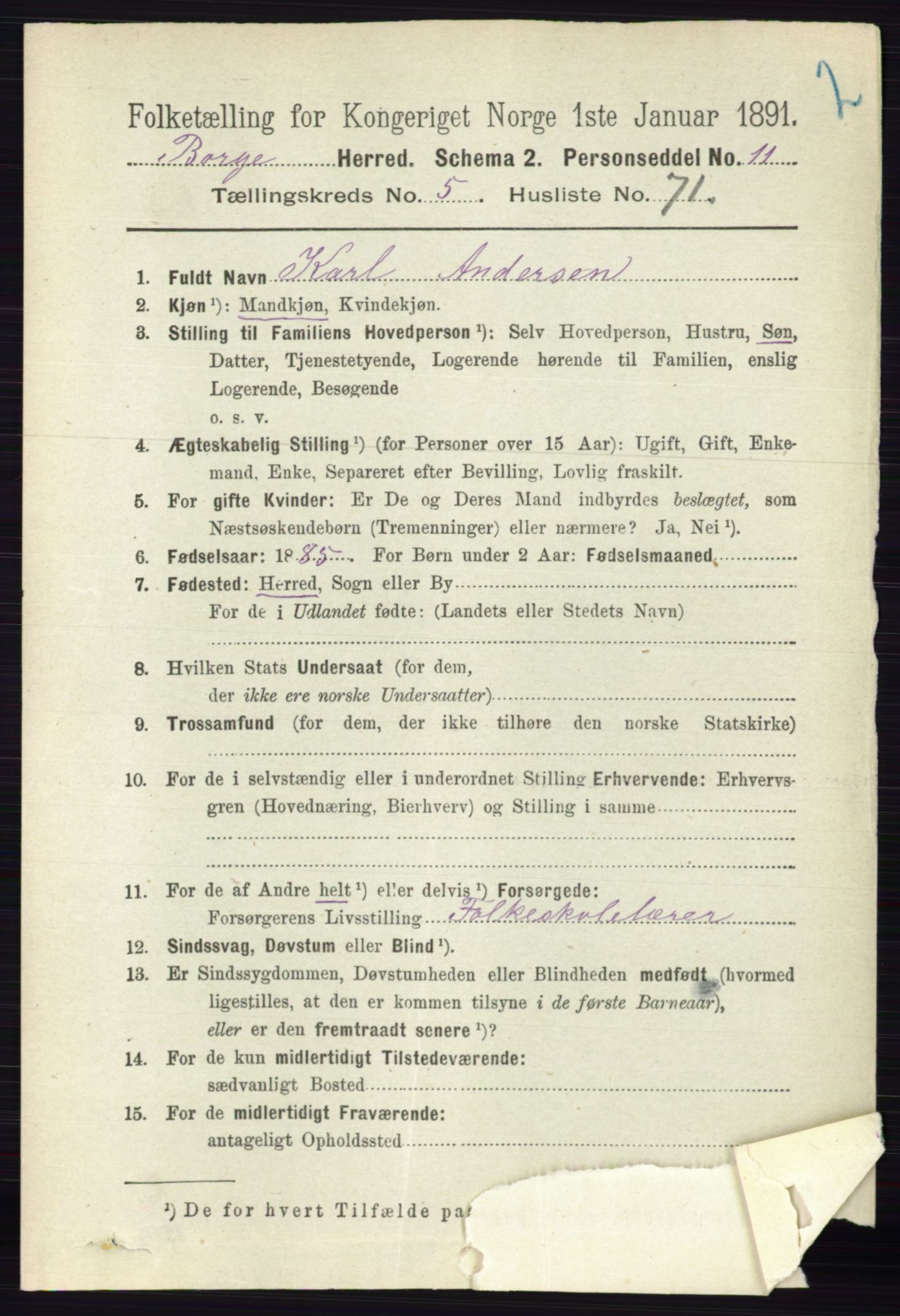 RA, 1891 census for 0113 Borge, 1891, p. 2922