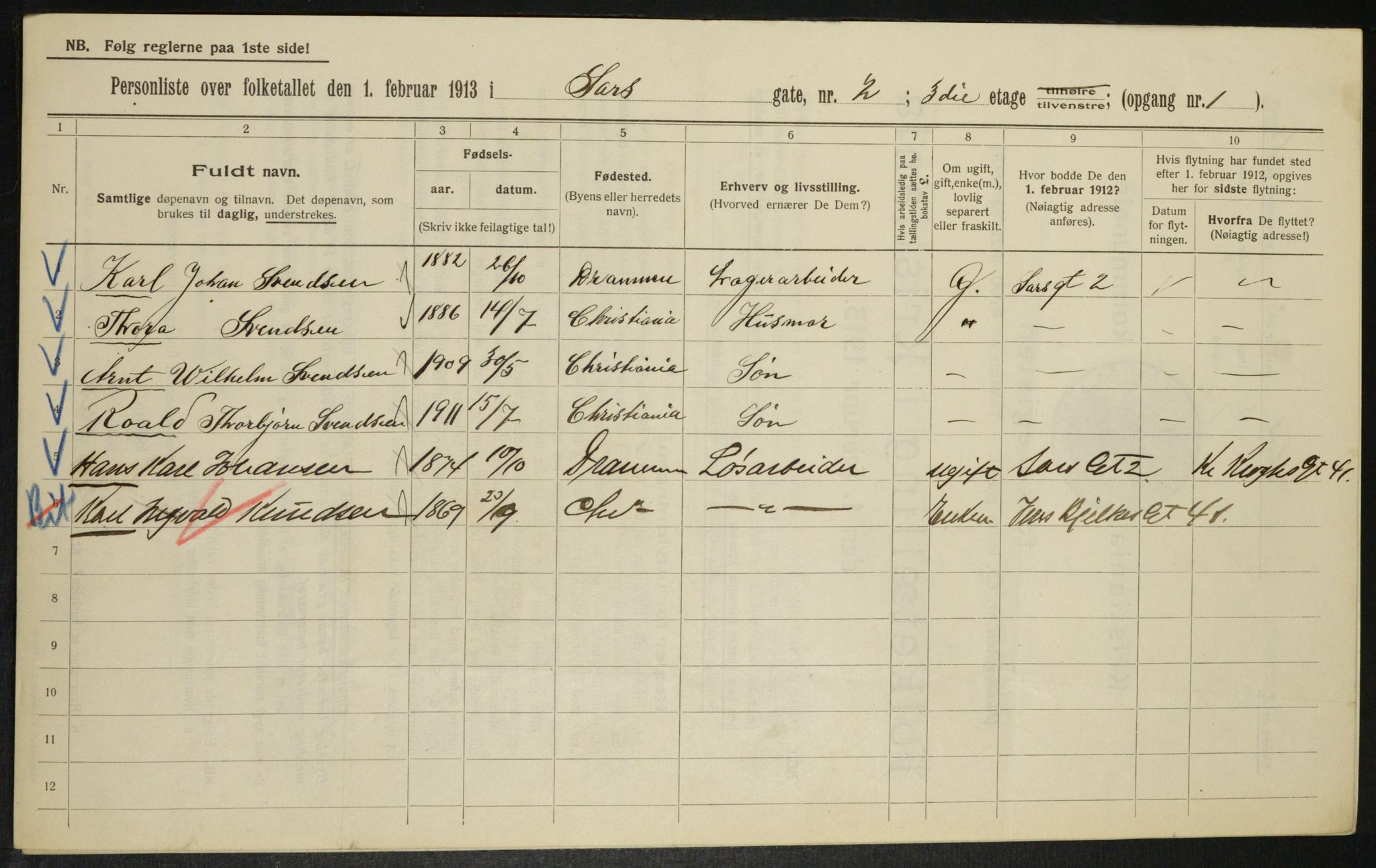 OBA, Municipal Census 1913 for Kristiania, 1913, p. 89276