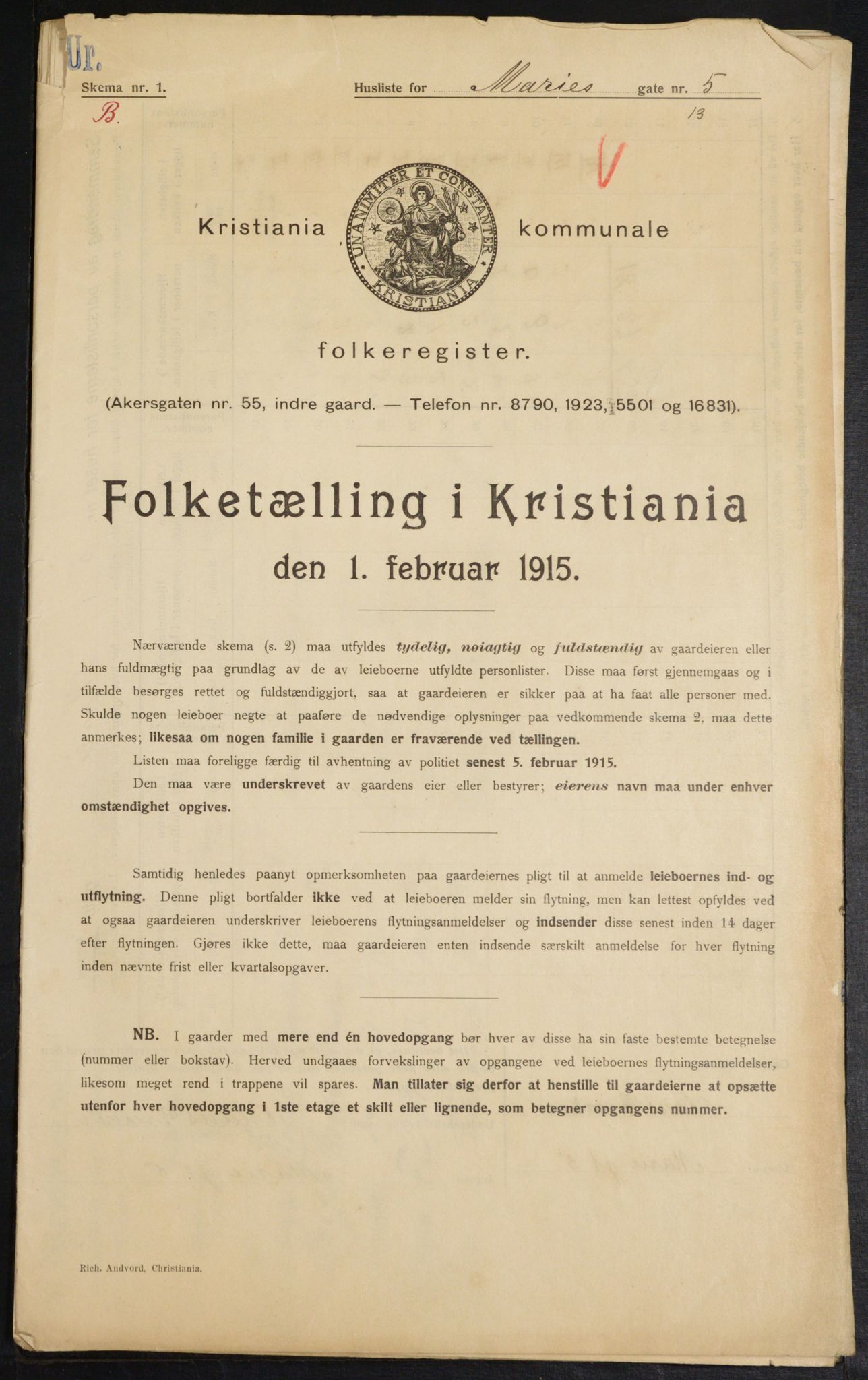 OBA, Municipal Census 1915 for Kristiania, 1915, p. 62195