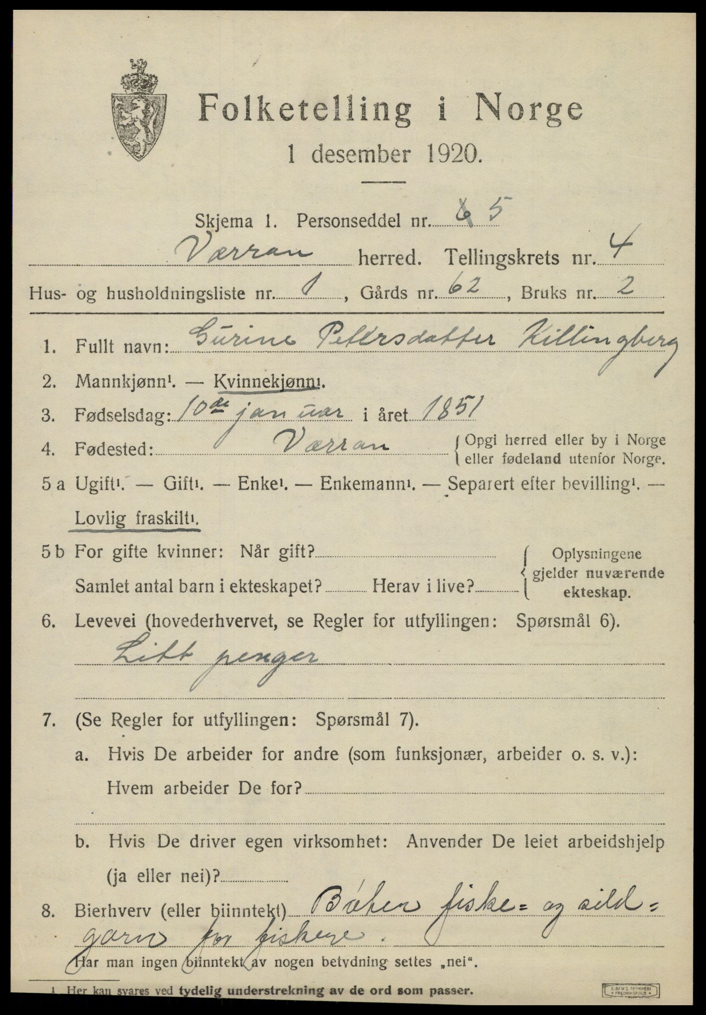 SAT, 1920 census for Verran, 1920, p. 1518