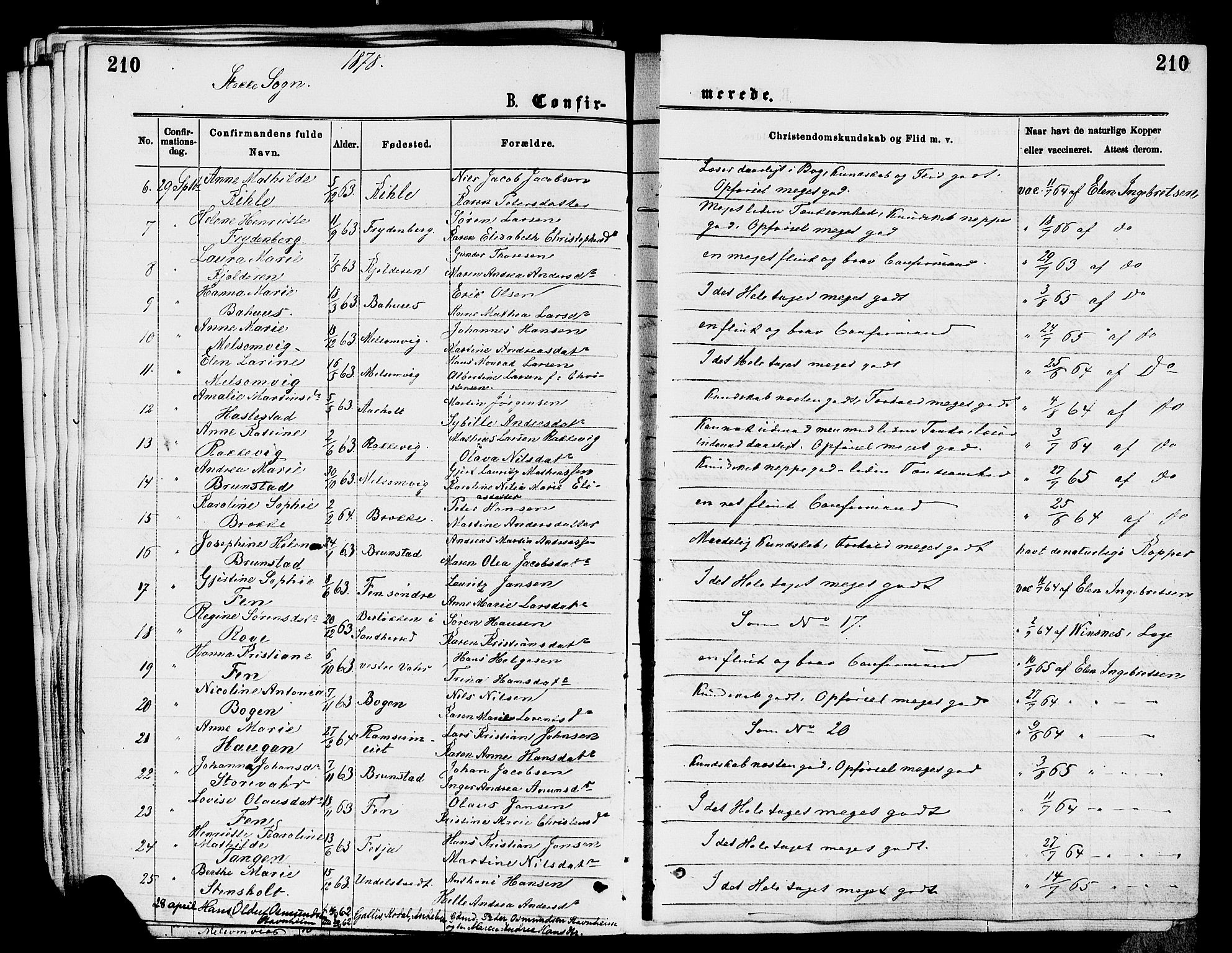 Stokke kirkebøker, AV/SAKO-A-320/F/Fa/L0009: Parish register (official) no. I 9, 1872-1883, p. 210