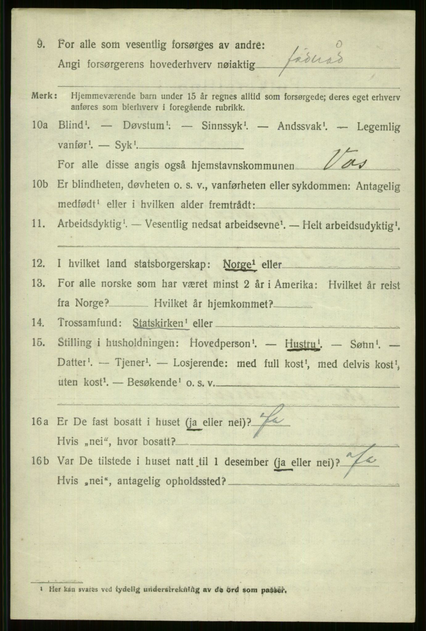 SAB, 1920 census for Voss, 1920, p. 16264