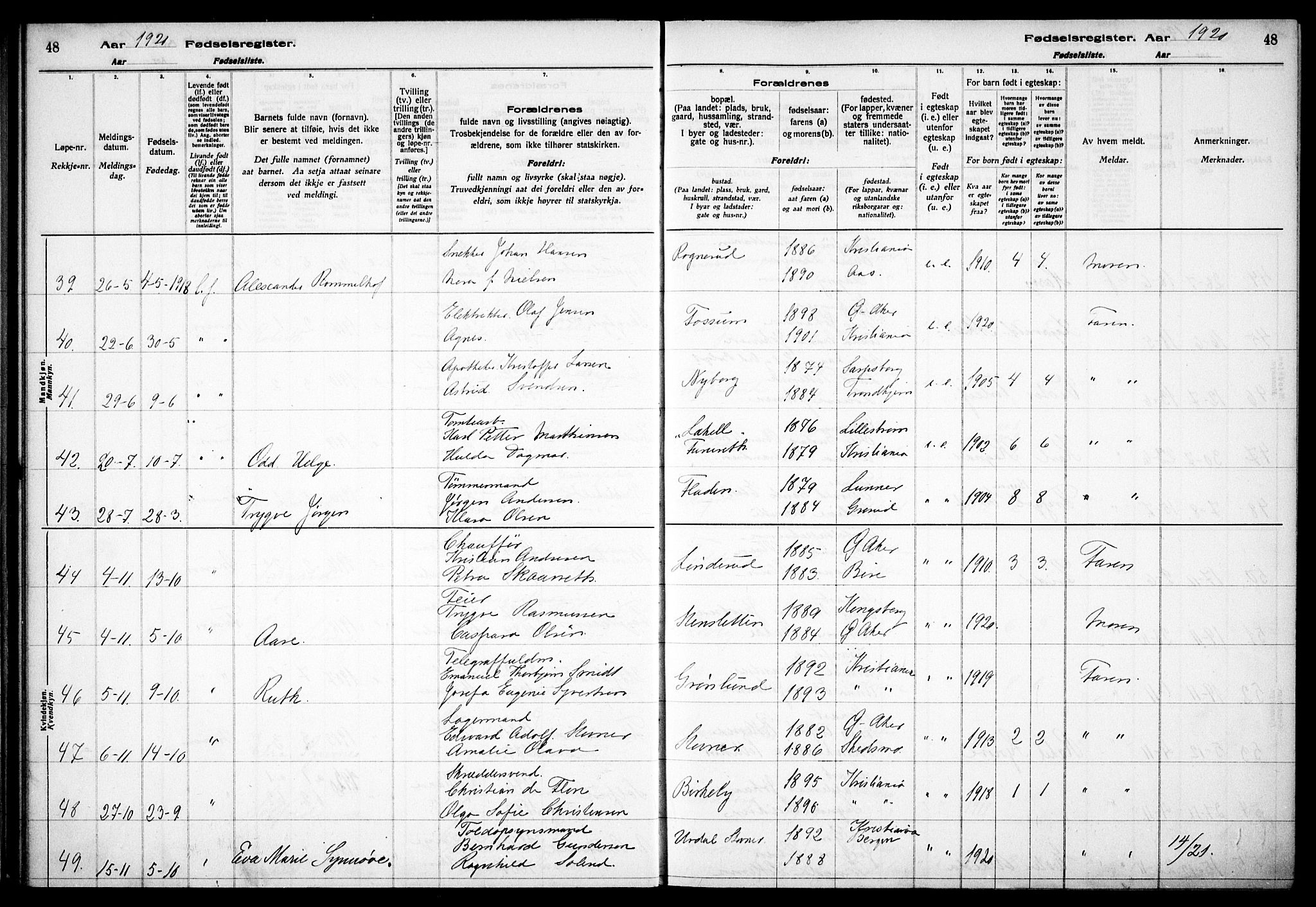 Østre Aker prestekontor Kirkebøker, AV/SAO-A-10840/J/Jb/L0001: Birth register no. II 1, 1916-1932, p. 48