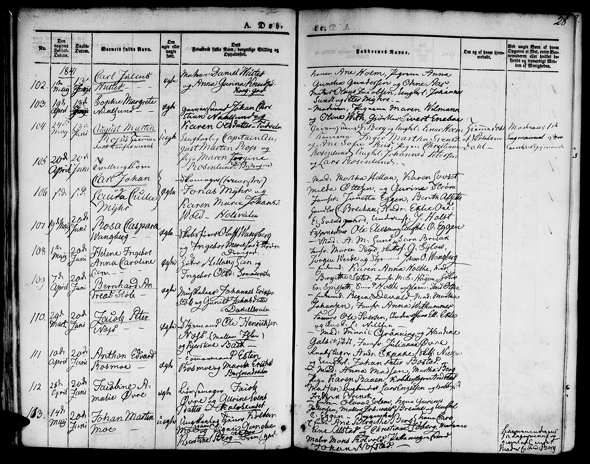 Ministerialprotokoller, klokkerbøker og fødselsregistre - Sør-Trøndelag, SAT/A-1456/601/L0048: Parish register (official) no. 601A16, 1840-1847, p. 28