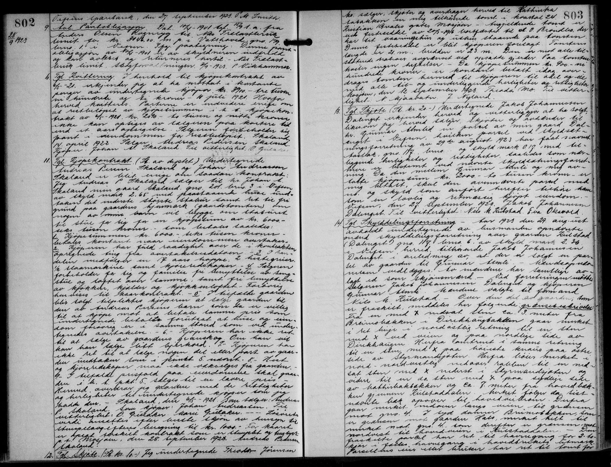 Søndre Helgeland sorenskriveri, SAT/A-4575/1/2/2C/L0022: Mortgage book no. 33, 1921-1925, p. 802-803, Deed date: 28.09.1923