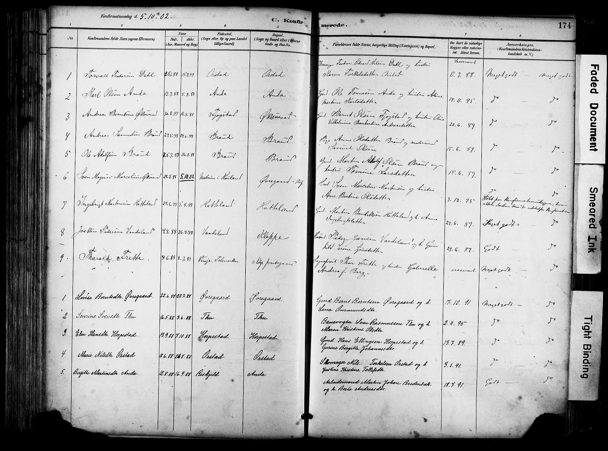 Klepp sokneprestkontor, SAST/A-101803/001/3/30BA/L0009: Parish register (official) no. A 7, 1886-1915, p. 174
