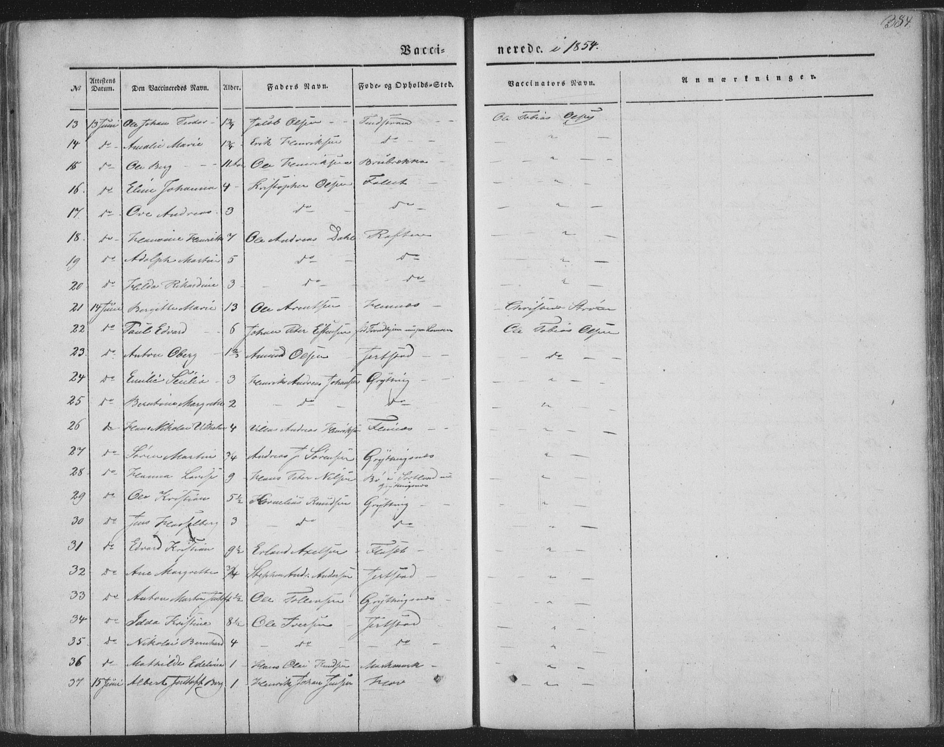 Ministerialprotokoller, klokkerbøker og fødselsregistre - Nordland, AV/SAT-A-1459/888/L1241: Parish register (official) no. 888A07, 1849-1869, p. 384