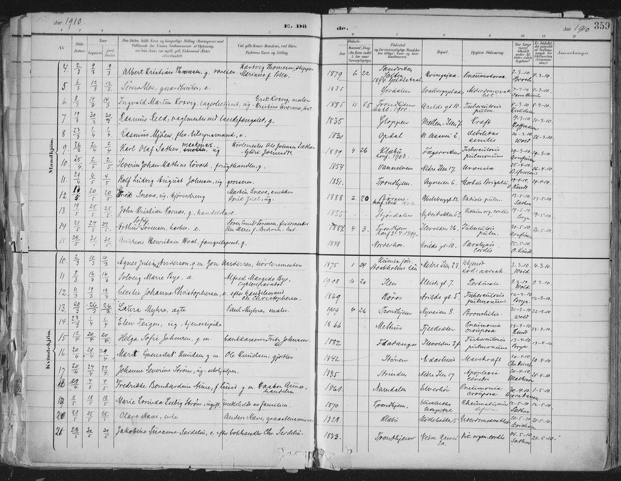 Ministerialprotokoller, klokkerbøker og fødselsregistre - Sør-Trøndelag, SAT/A-1456/603/L0167: Parish register (official) no. 603A06, 1896-1932, p. 359