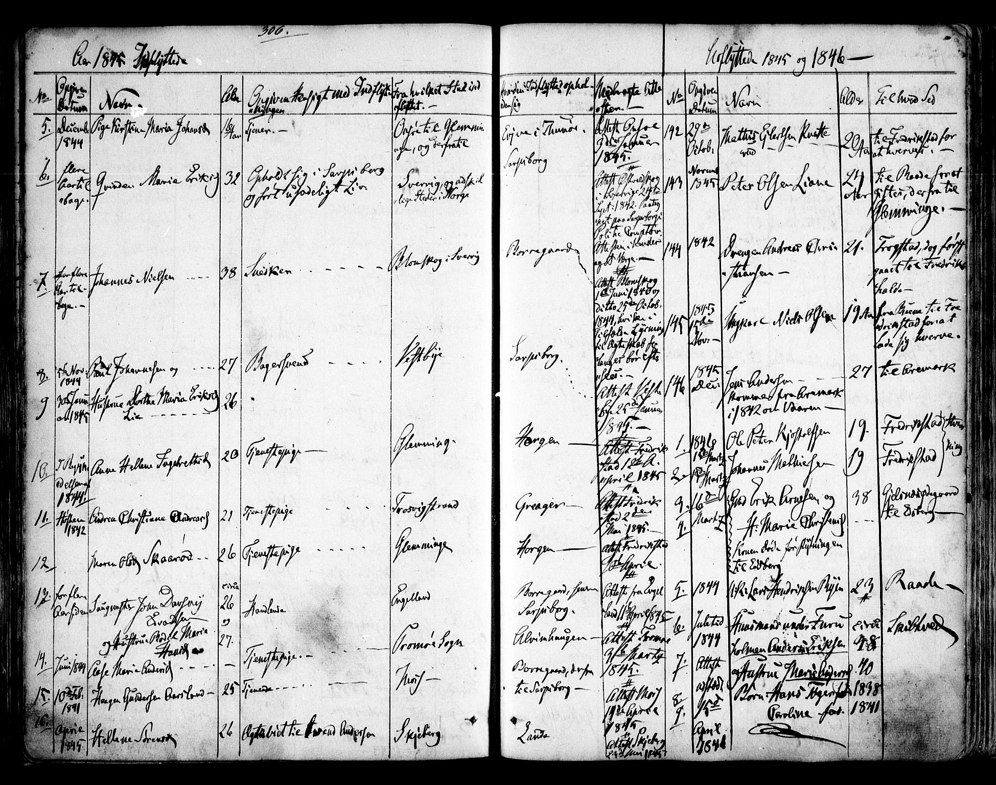 Tune prestekontor Kirkebøker, SAO/A-2007/F/Fa/L0009: Parish register (official) no. 9, 1842-1846, p. 306