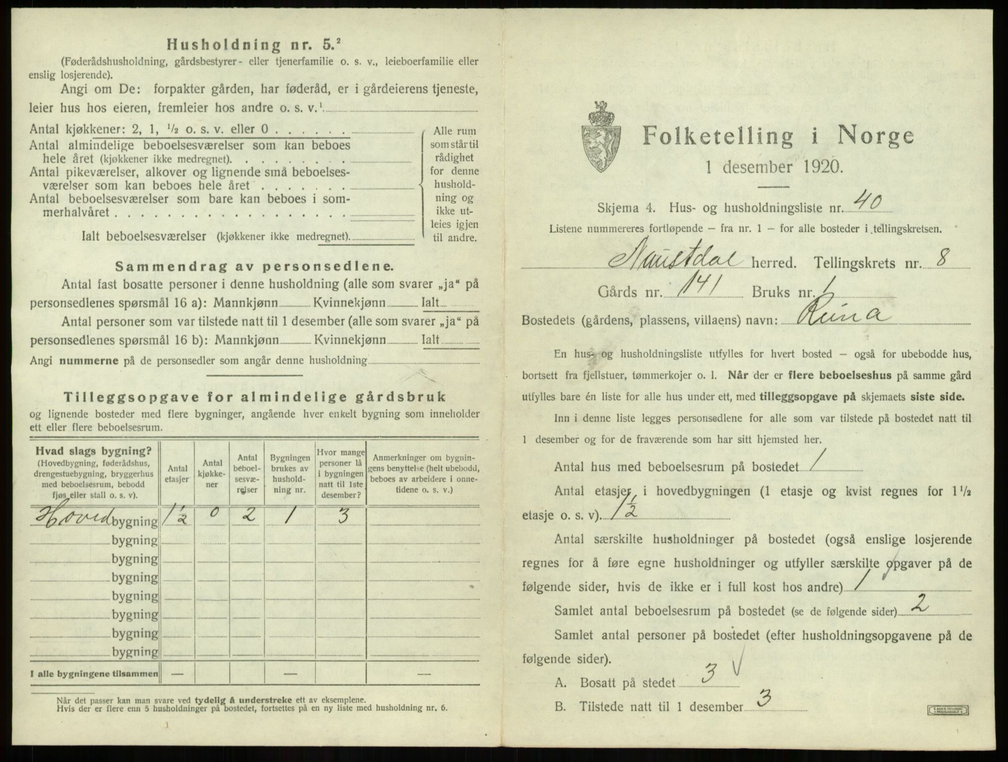 SAB, 1920 census for Naustdal, 1920, p. 790