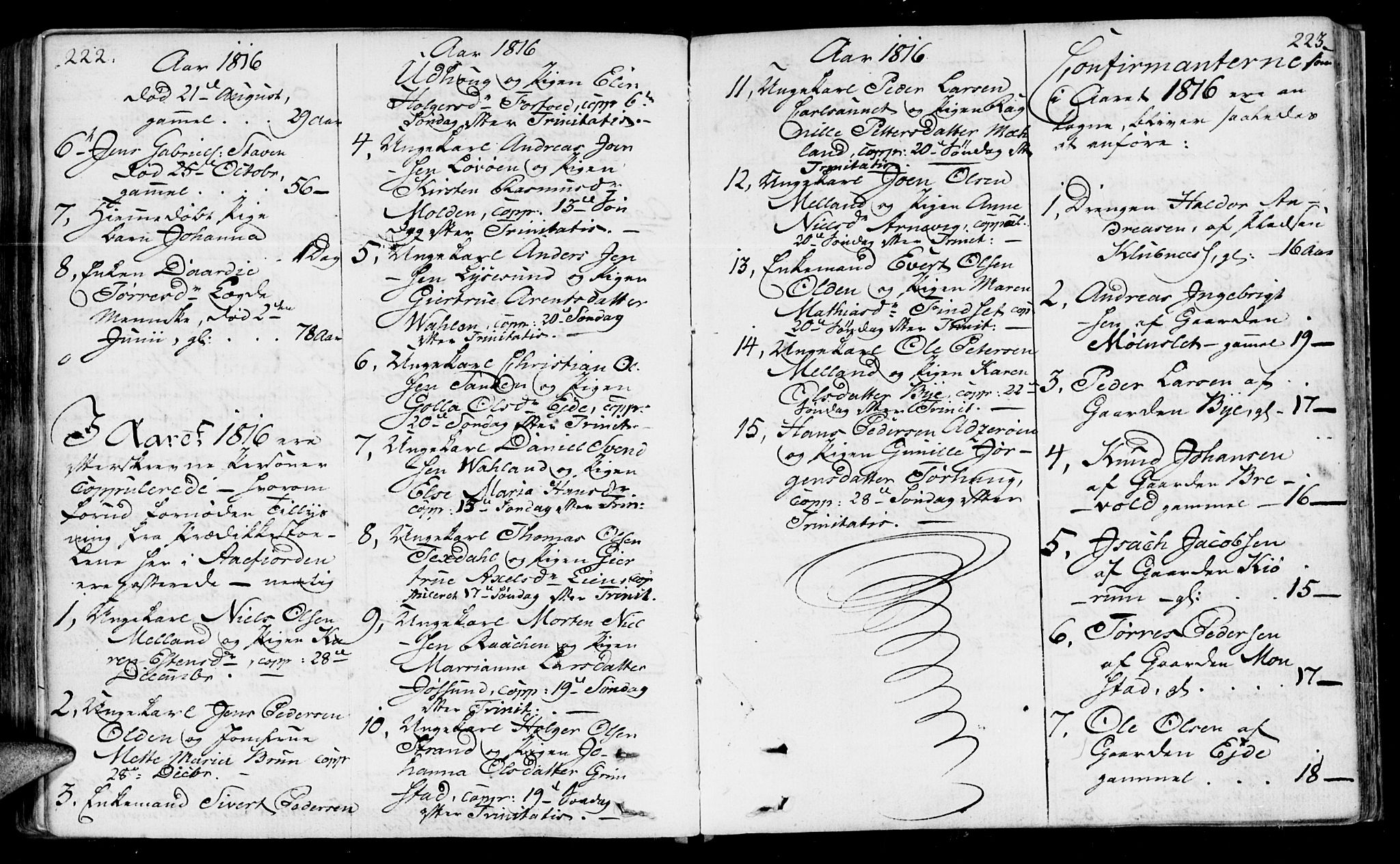 Ministerialprotokoller, klokkerbøker og fødselsregistre - Sør-Trøndelag, SAT/A-1456/655/L0674: Parish register (official) no. 655A03, 1802-1826, p. 222-223
