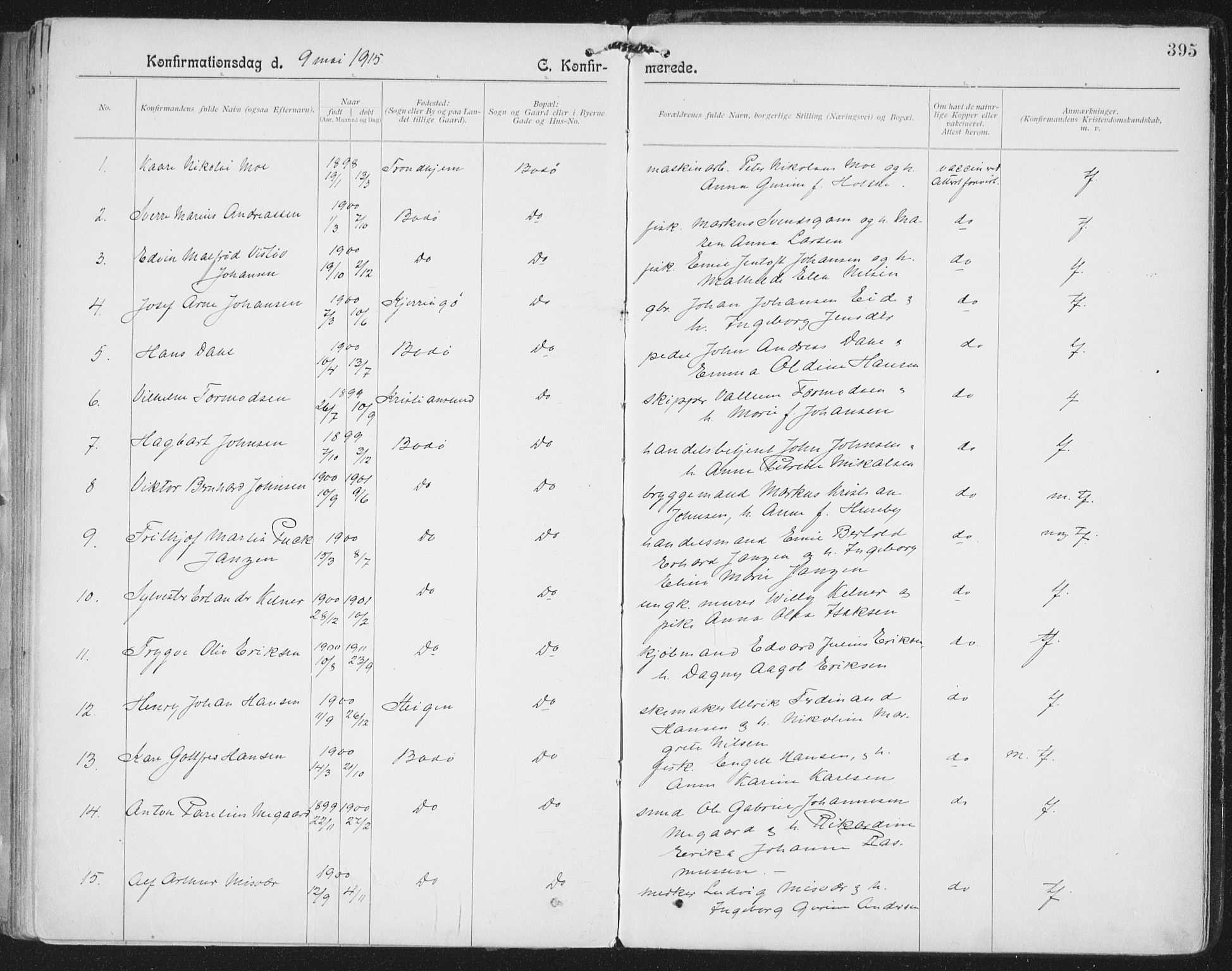 Ministerialprotokoller, klokkerbøker og fødselsregistre - Nordland, SAT/A-1459/801/L0011: Parish register (official) no. 801A11, 1900-1916, p. 395