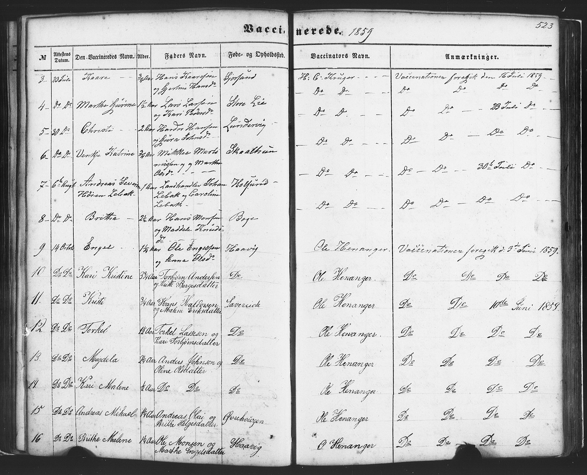 Fusa sokneprestembete, AV/SAB-A-75401/H/Haa: Parish register (official) no. A 1II, 1855-1879, p. 523