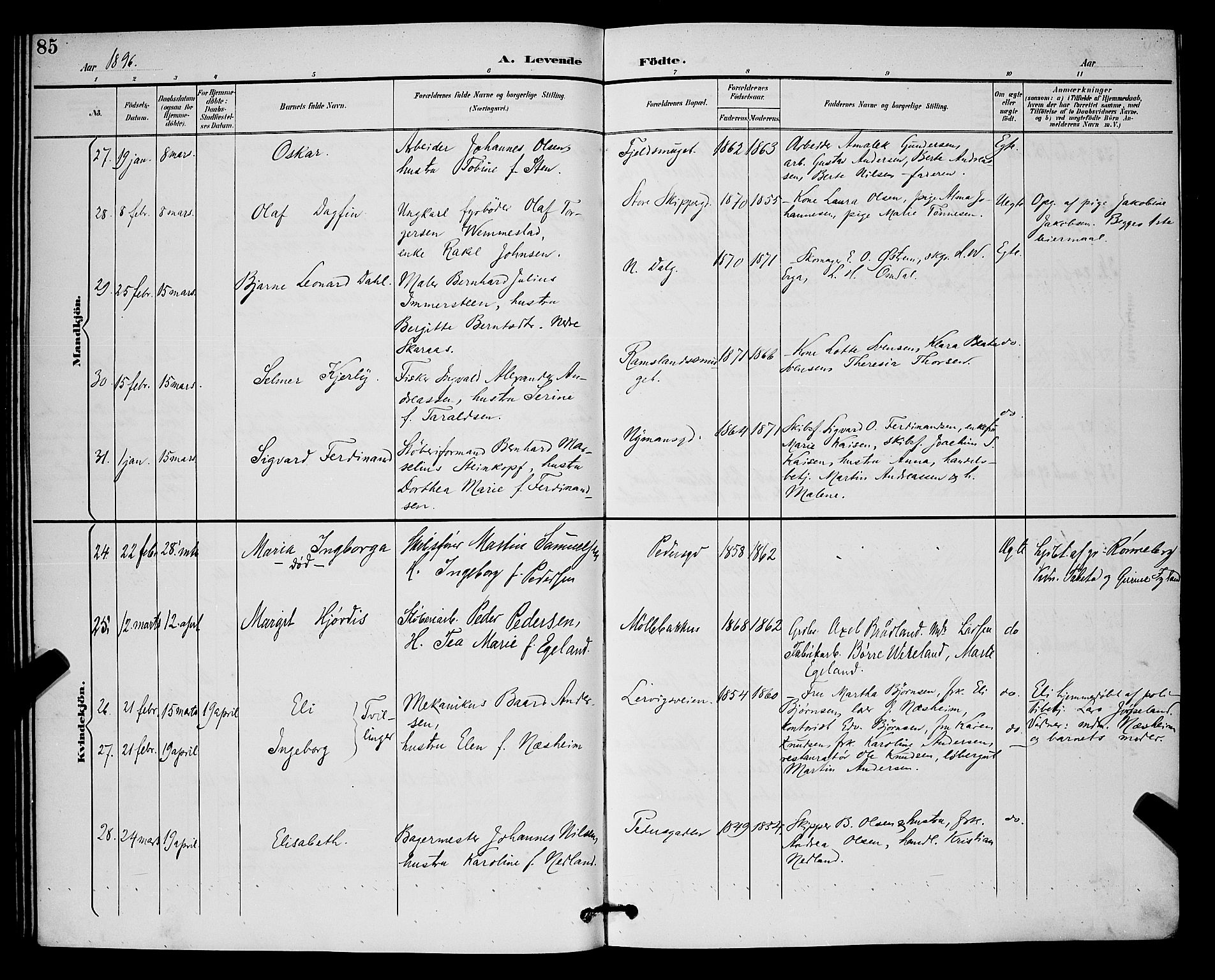 St. Johannes sokneprestkontor, AV/SAST-A-101814/001/30/30BB/L0003: Parish register (copy) no. B 3, 1893-1900, p. 85