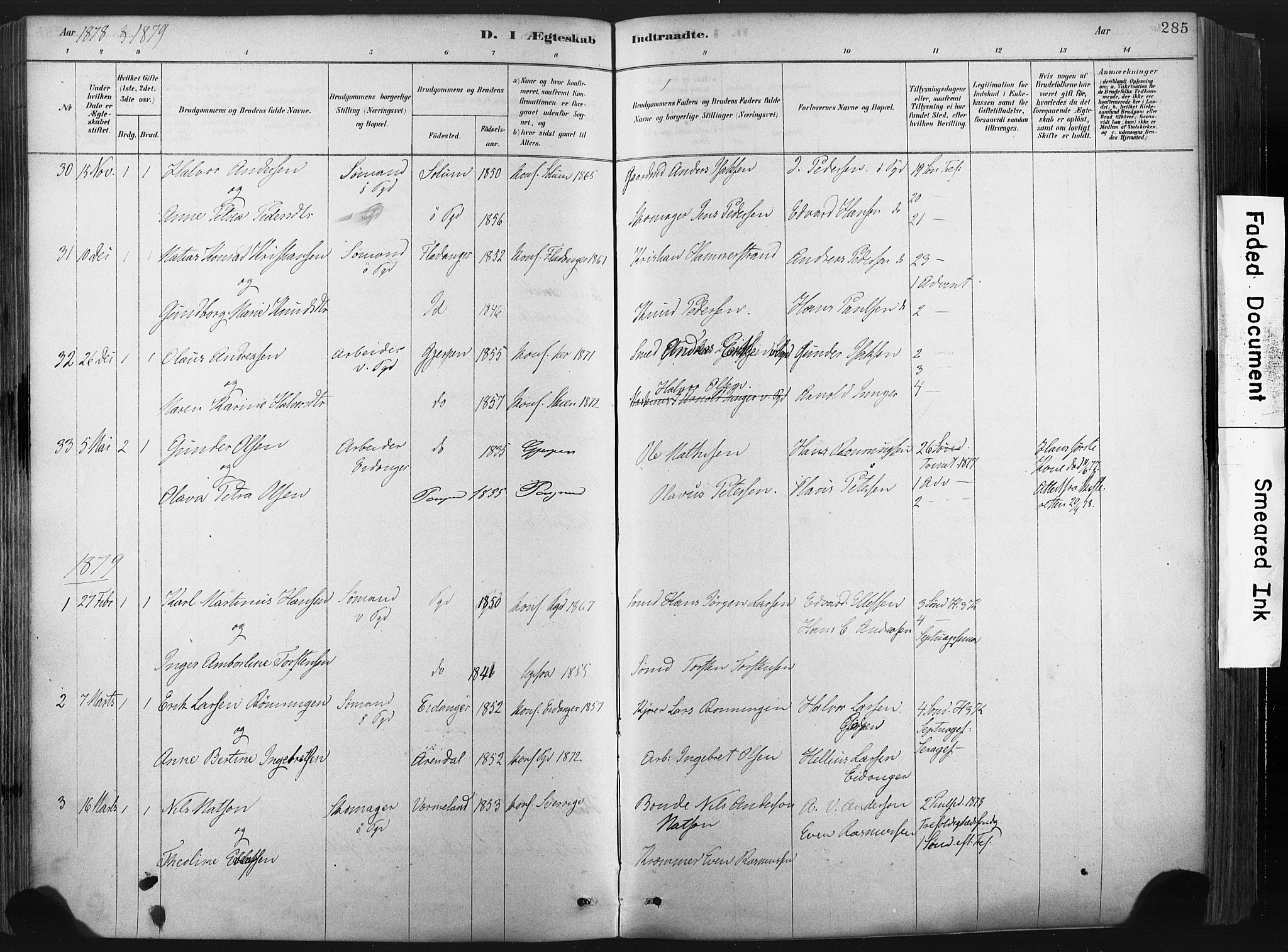 Porsgrunn kirkebøker , SAKO/A-104/F/Fa/L0008: Parish register (official) no. 8, 1878-1895, p. 285
