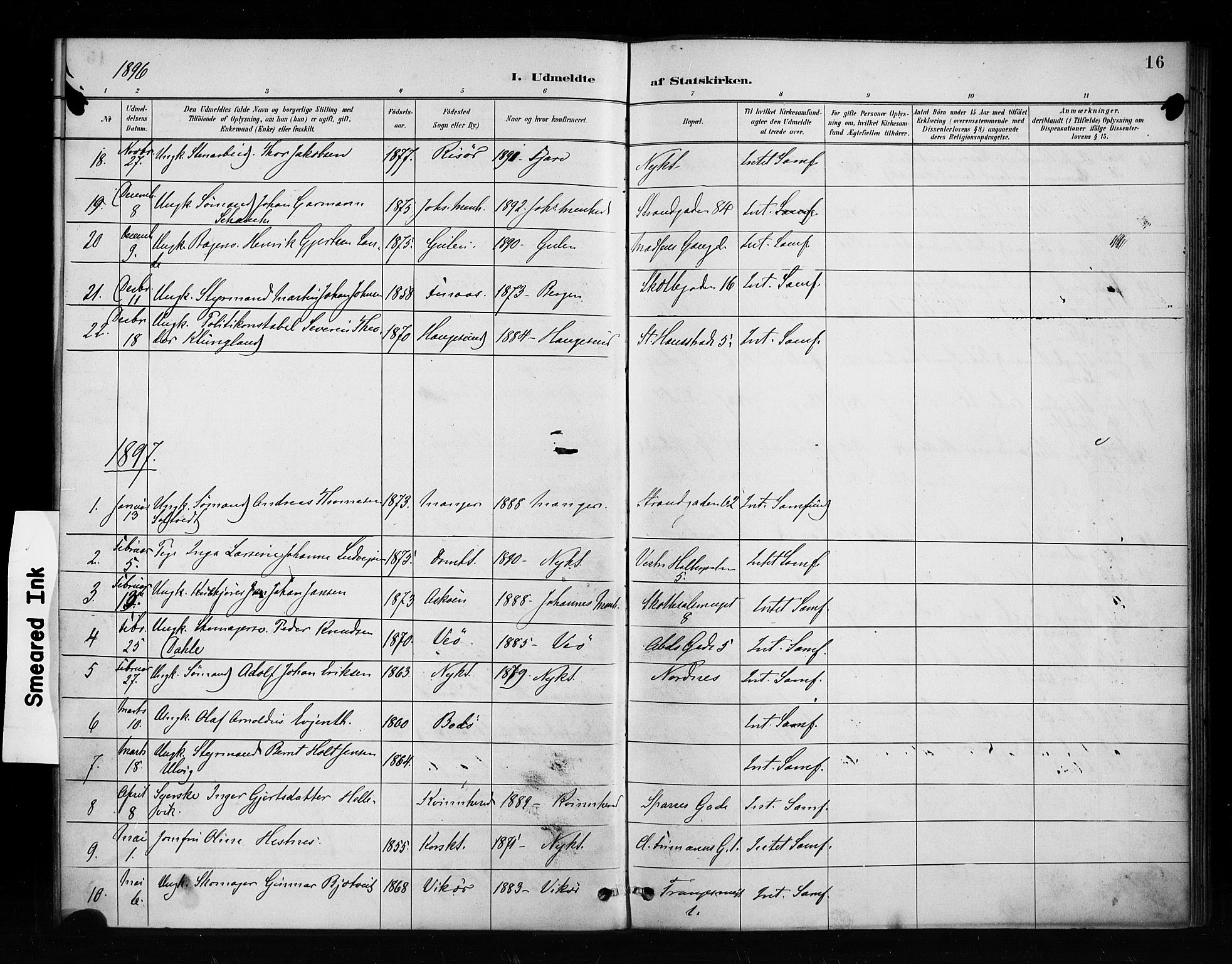 Nykirken Sokneprestembete, AV/SAB-A-77101/H/Haa/L0053: Parish register (official) no. H 2, 1887-1897, p. 16