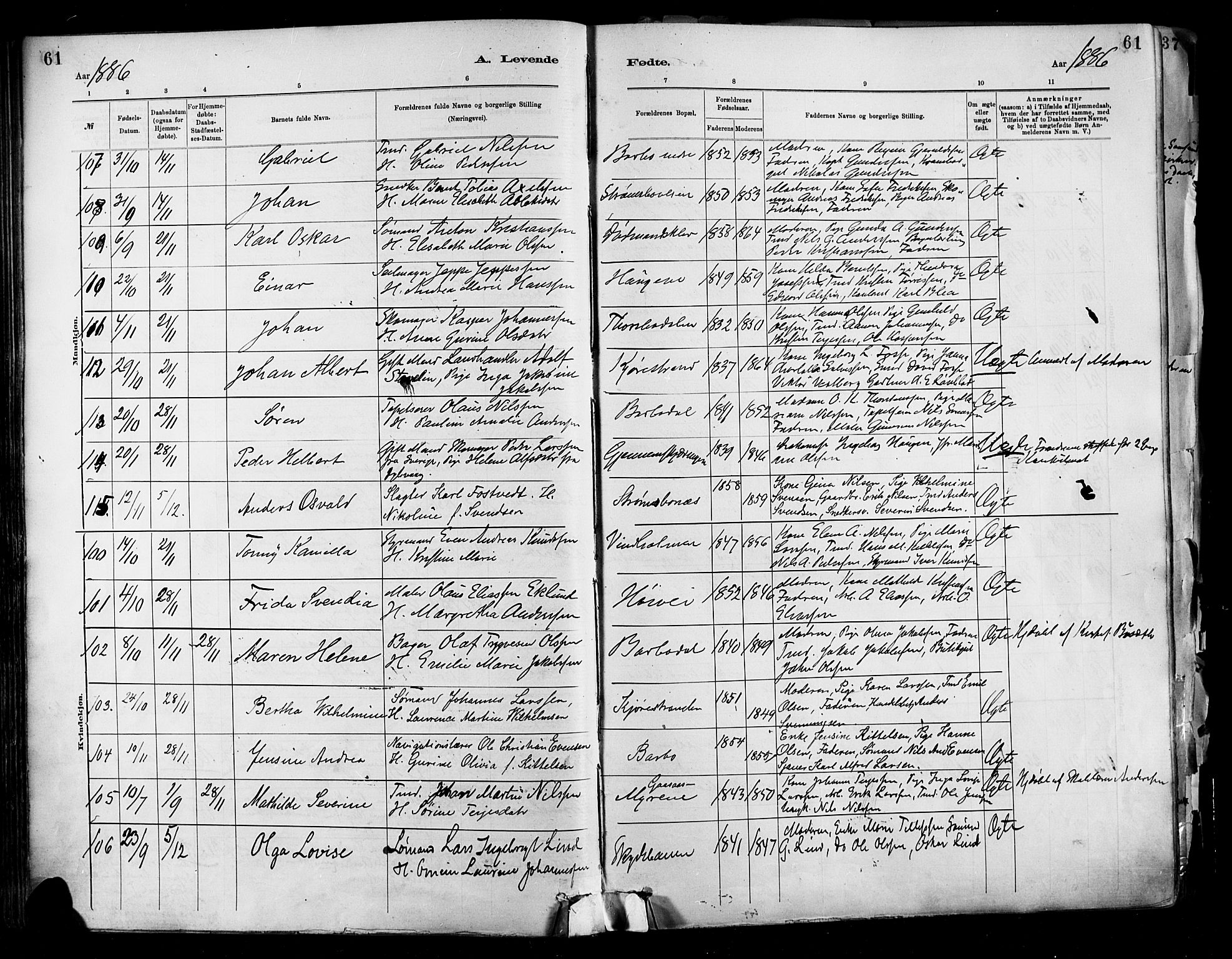 Barbu sokneprestkontor, SAK/1111-0003/F/Fa/L0002: Parish register (official) no. A 2, 1883-1898, p. 61