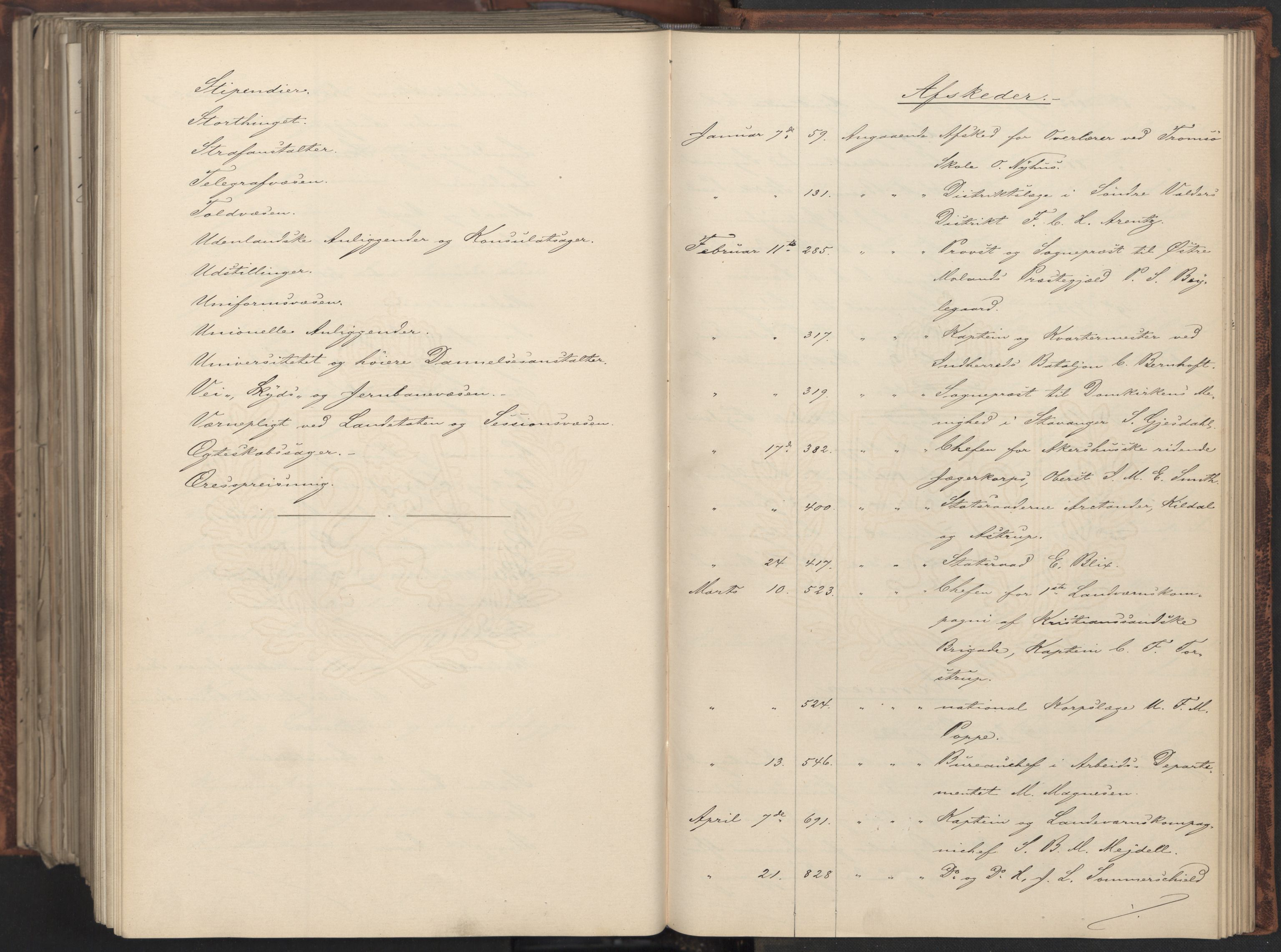 Statsrådssekretariatet, RA/S-1001/A/Ab/L0151: Kgl. res. nr. 1-1281, 1. halvår, 1888