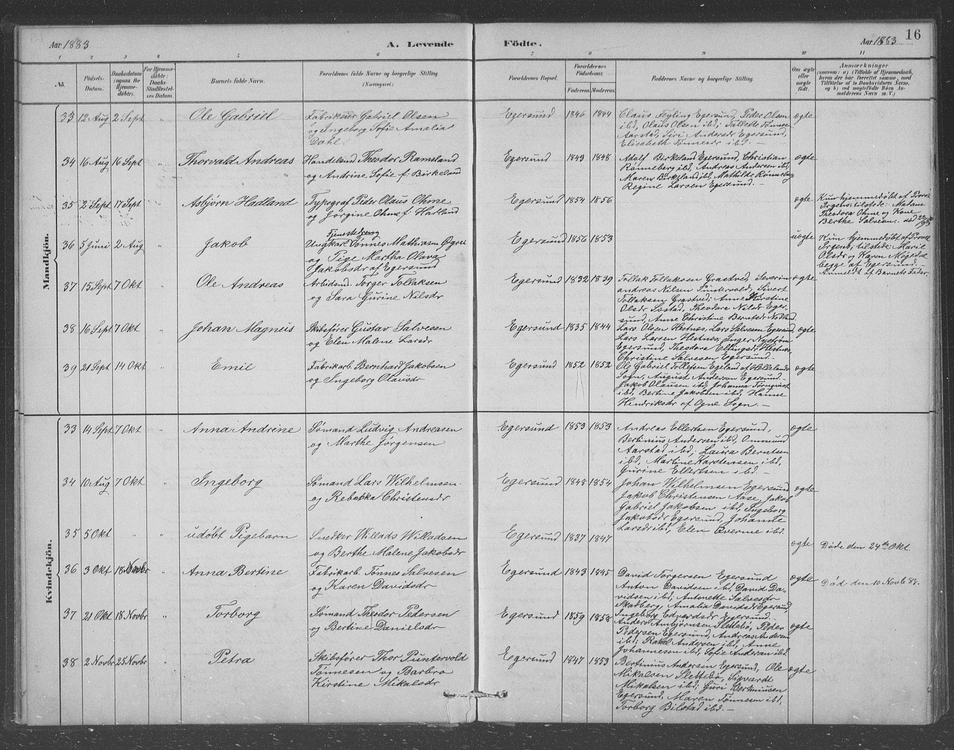 Eigersund sokneprestkontor, AV/SAST-A-101807/S09/L0008: Parish register (copy) no. B 8, 1882-1892, p. 16