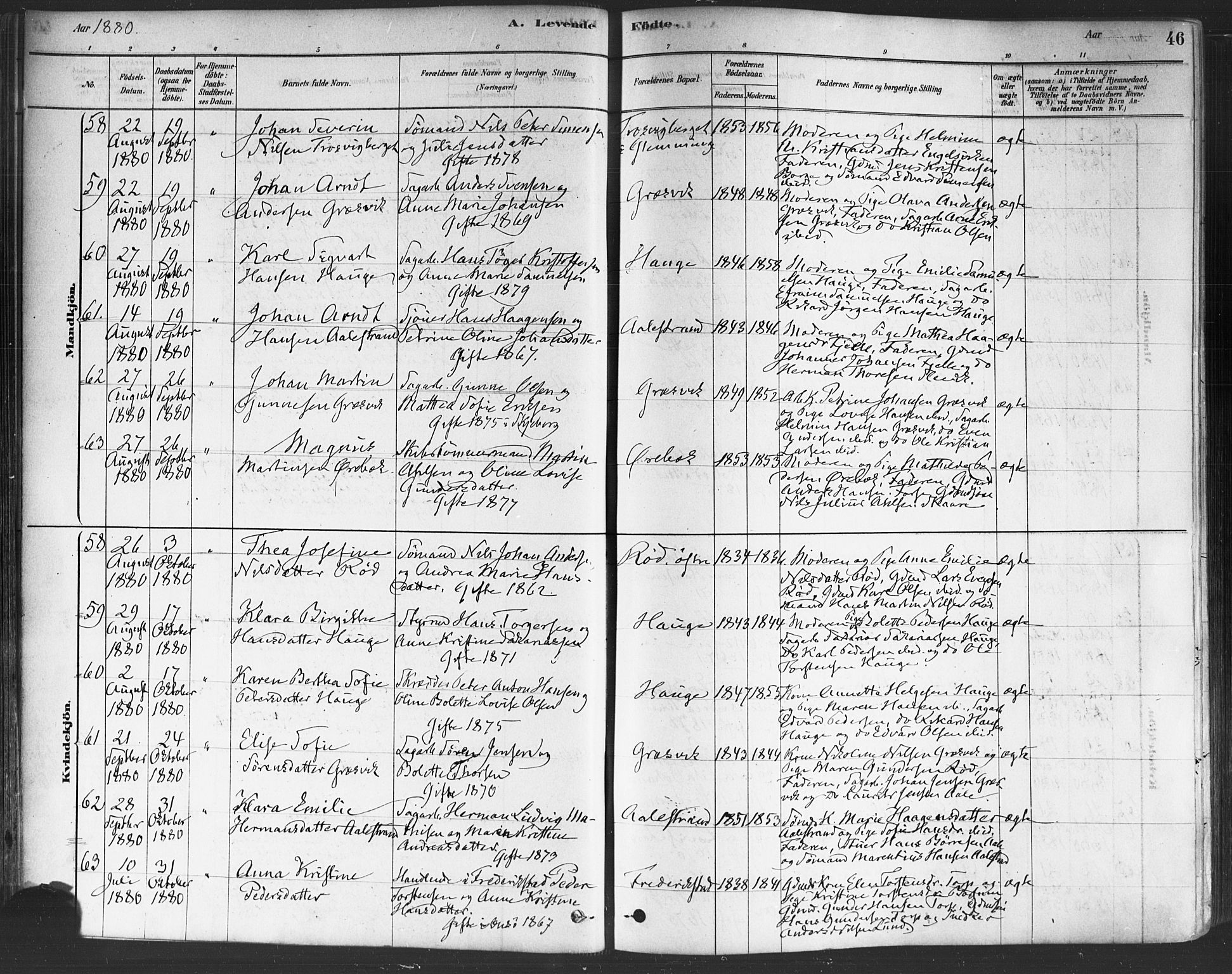 Onsøy prestekontor Kirkebøker, AV/SAO-A-10914/F/Fa/L0005: Parish register (official) no. I 5, 1878-1898, p. 46
