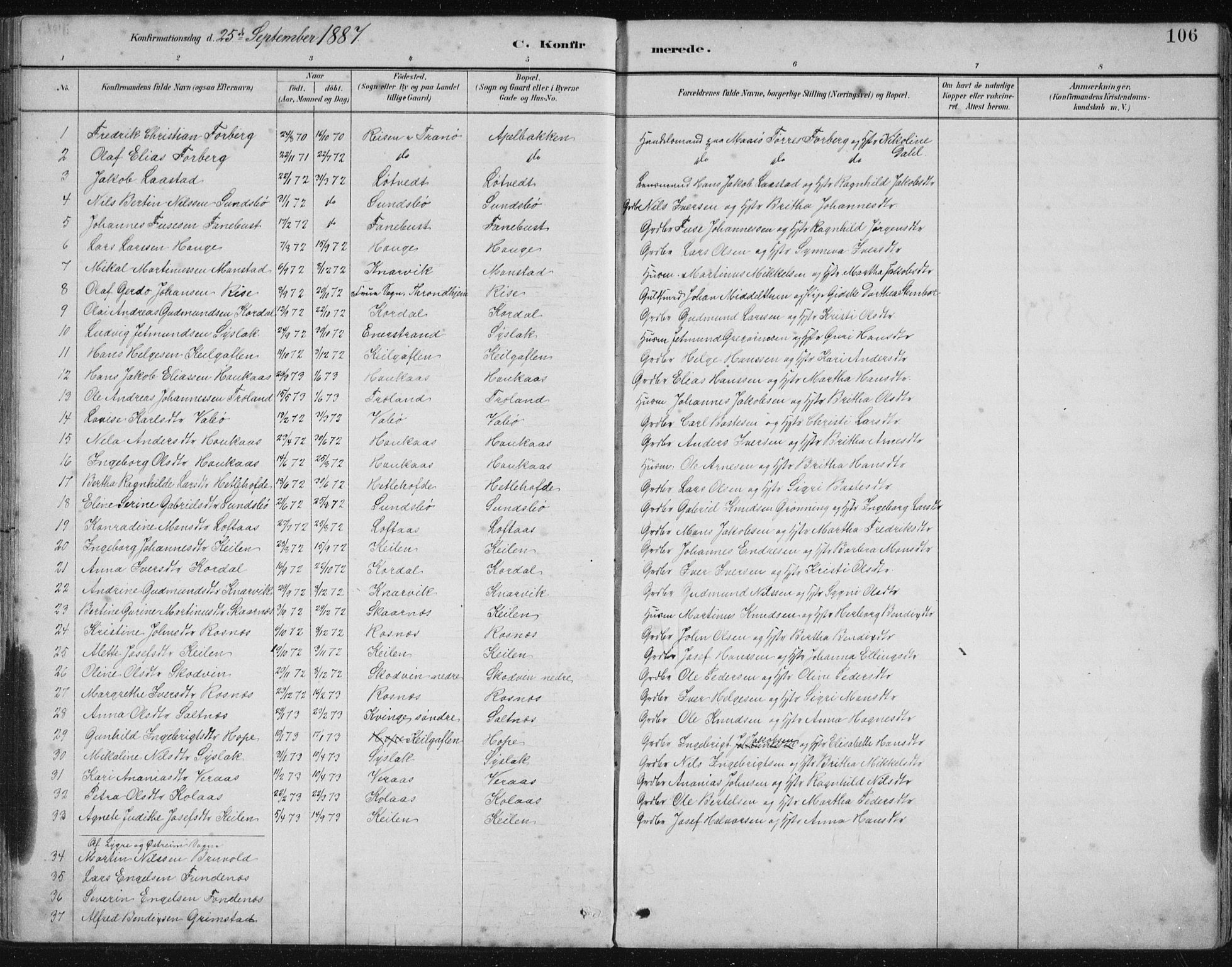 Lindås Sokneprestembete, SAB/A-76701/H/Hab: Parish register (copy) no. B 3, 1886-1914, p. 106