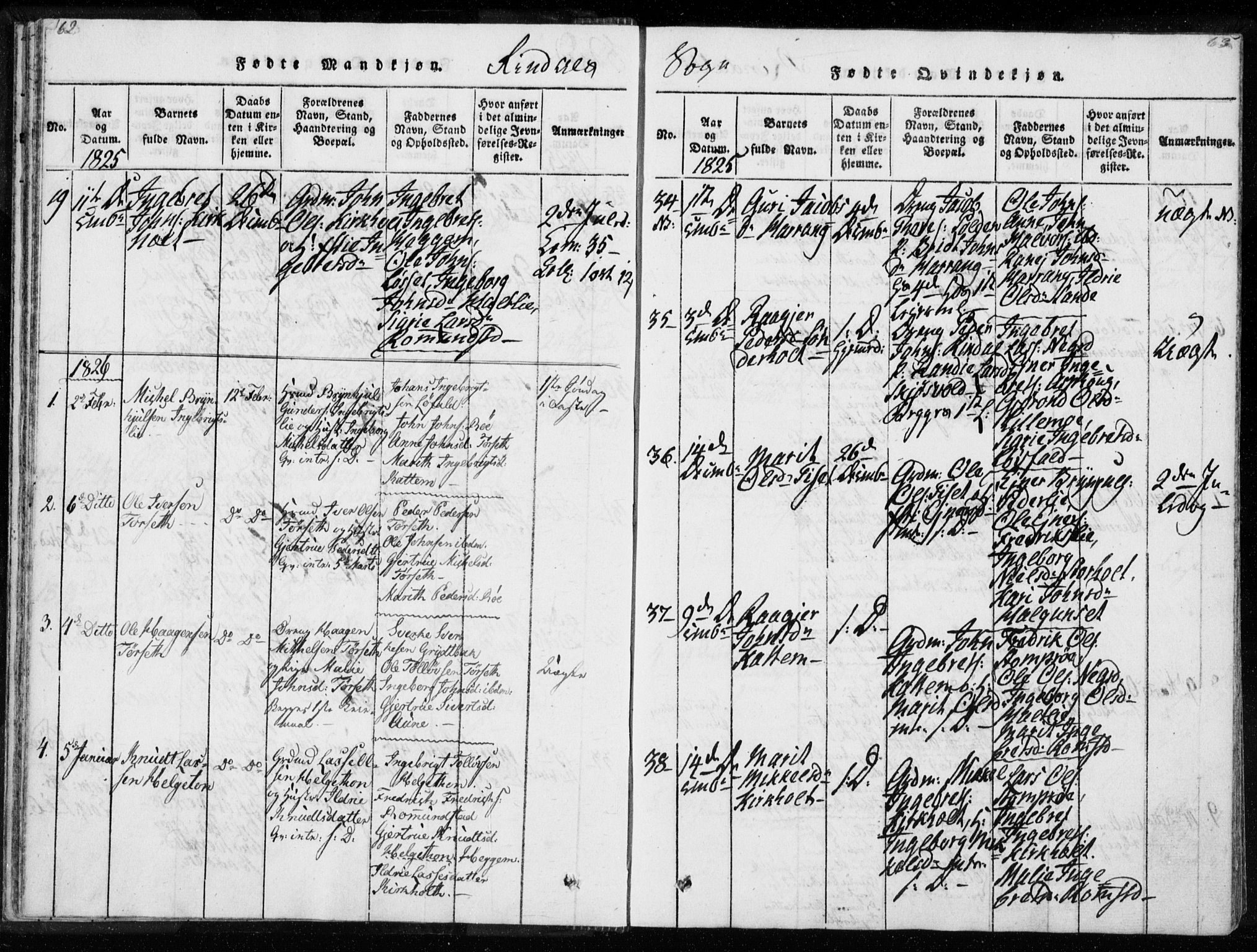 Ministerialprotokoller, klokkerbøker og fødselsregistre - Møre og Romsdal, SAT/A-1454/595/L1041: Parish register (official) no. 595A03, 1819-1829, p. 62-63