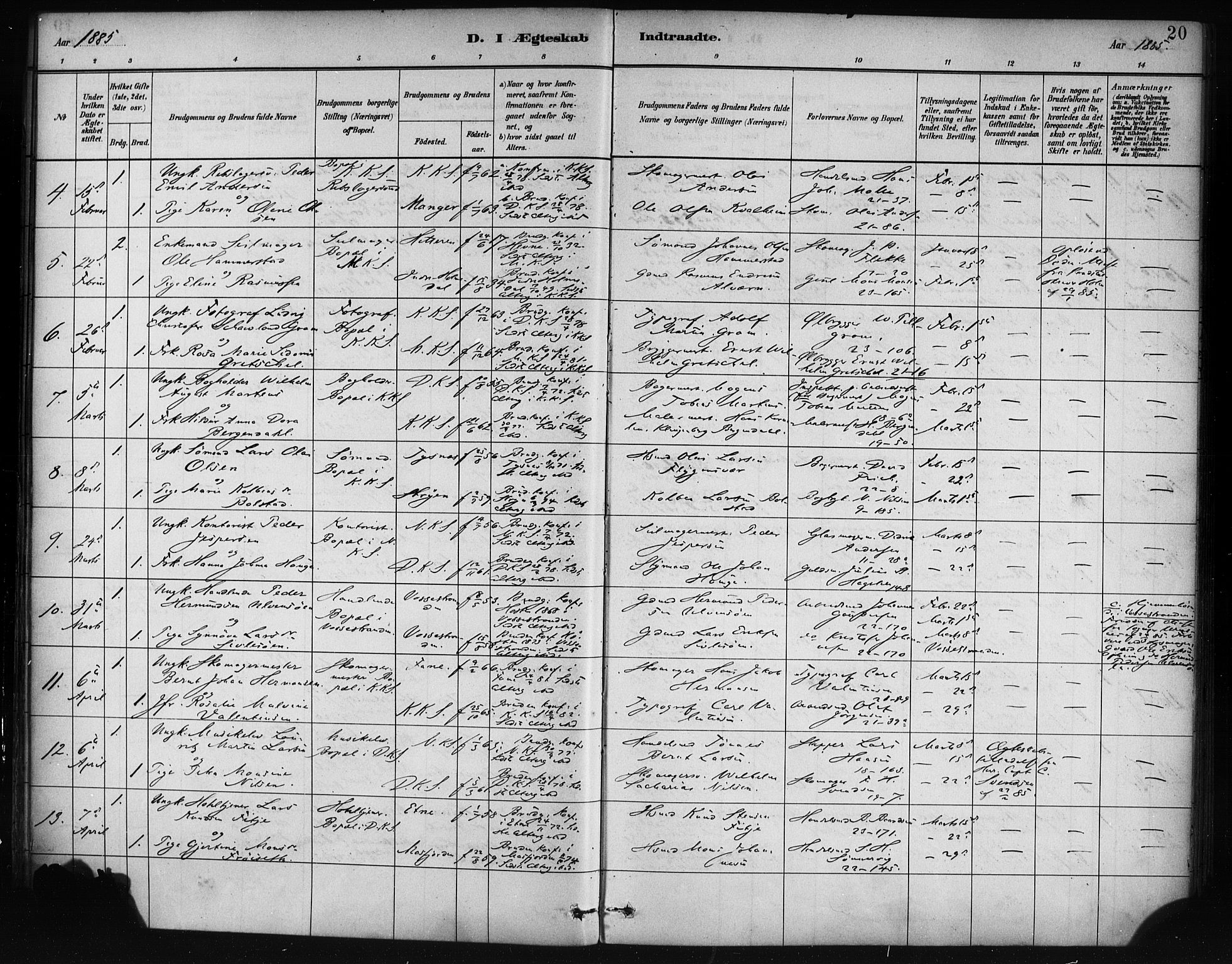 Korskirken sokneprestembete, SAB/A-76101/H/Haa/L0037: Parish register (official) no. D 4, 1883-1904, p. 20