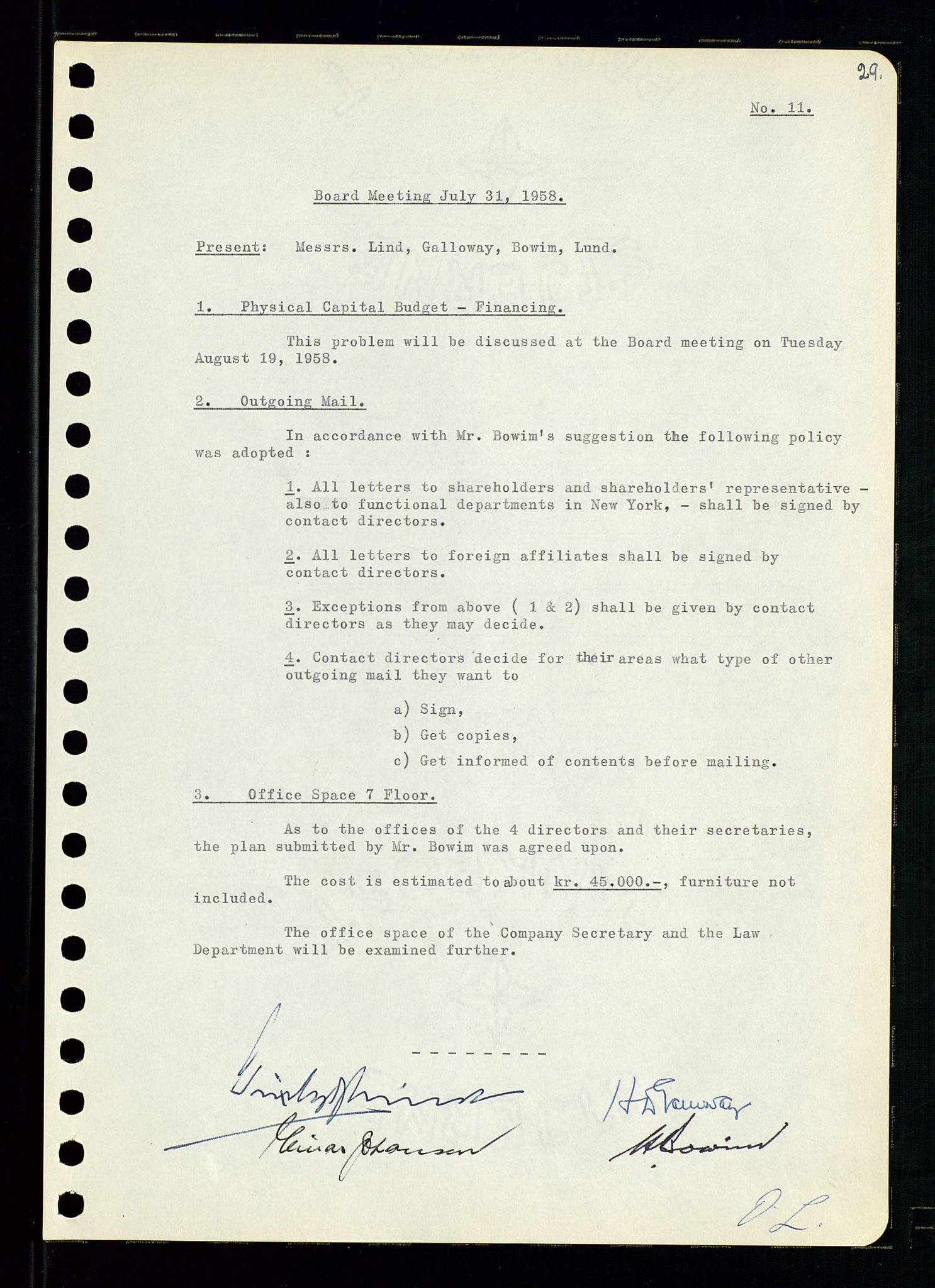 Pa 0982 - Esso Norge A/S, AV/SAST-A-100448/A/Aa/L0001/0001: Den administrerende direksjon Board minutes (styrereferater) / Den administrerende direksjon Board minutes (styrereferater), 1958-1959, p. 29