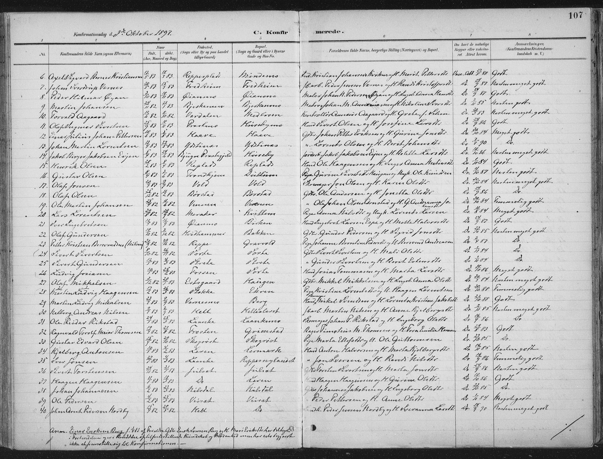 Ministerialprotokoller, klokkerbøker og fødselsregistre - Nord-Trøndelag, SAT/A-1458/709/L0082: Parish register (official) no. 709A22, 1896-1916, p. 107