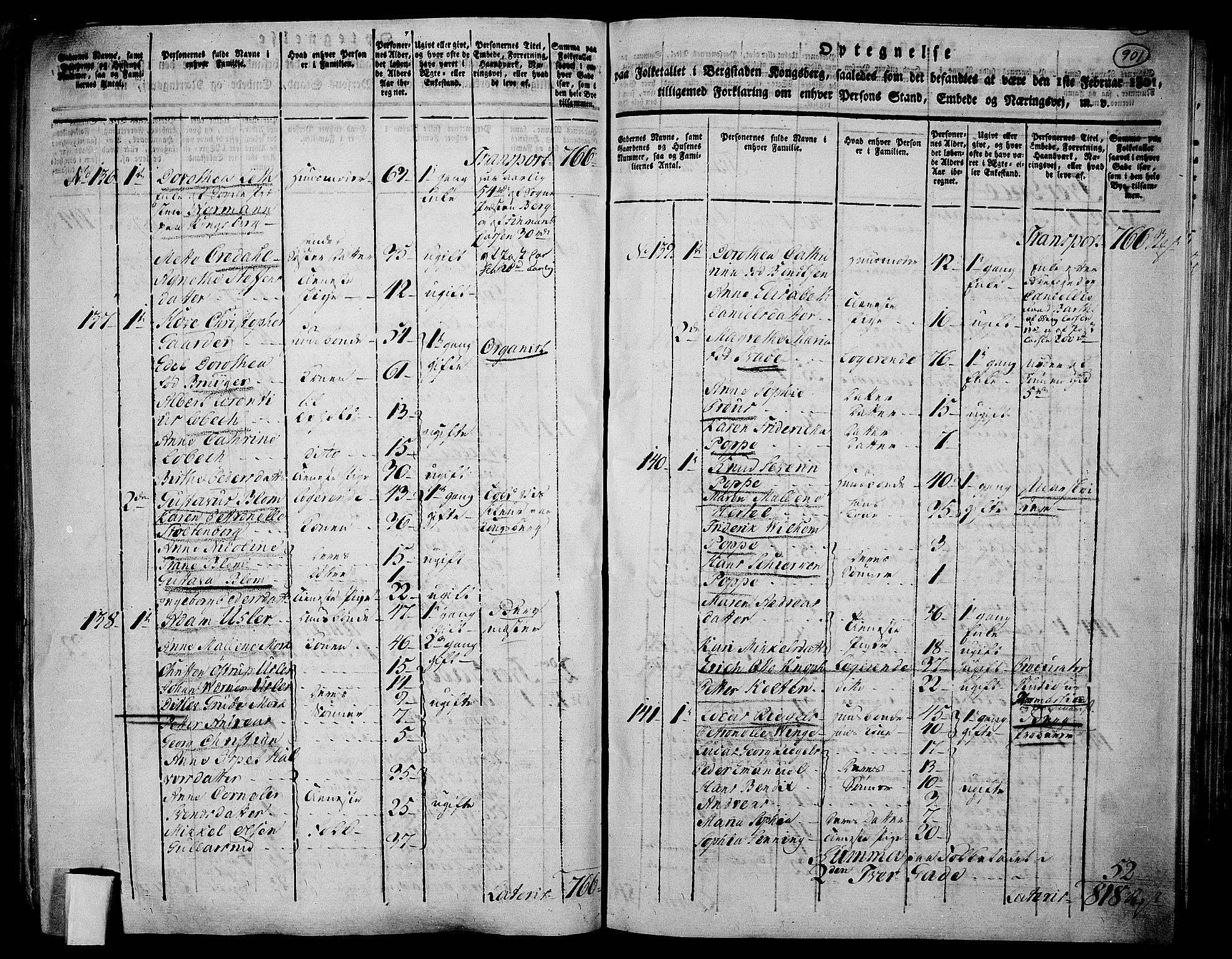 RA, 1801 census for 0604P Kongsberg, 1801, p. 900b-901a