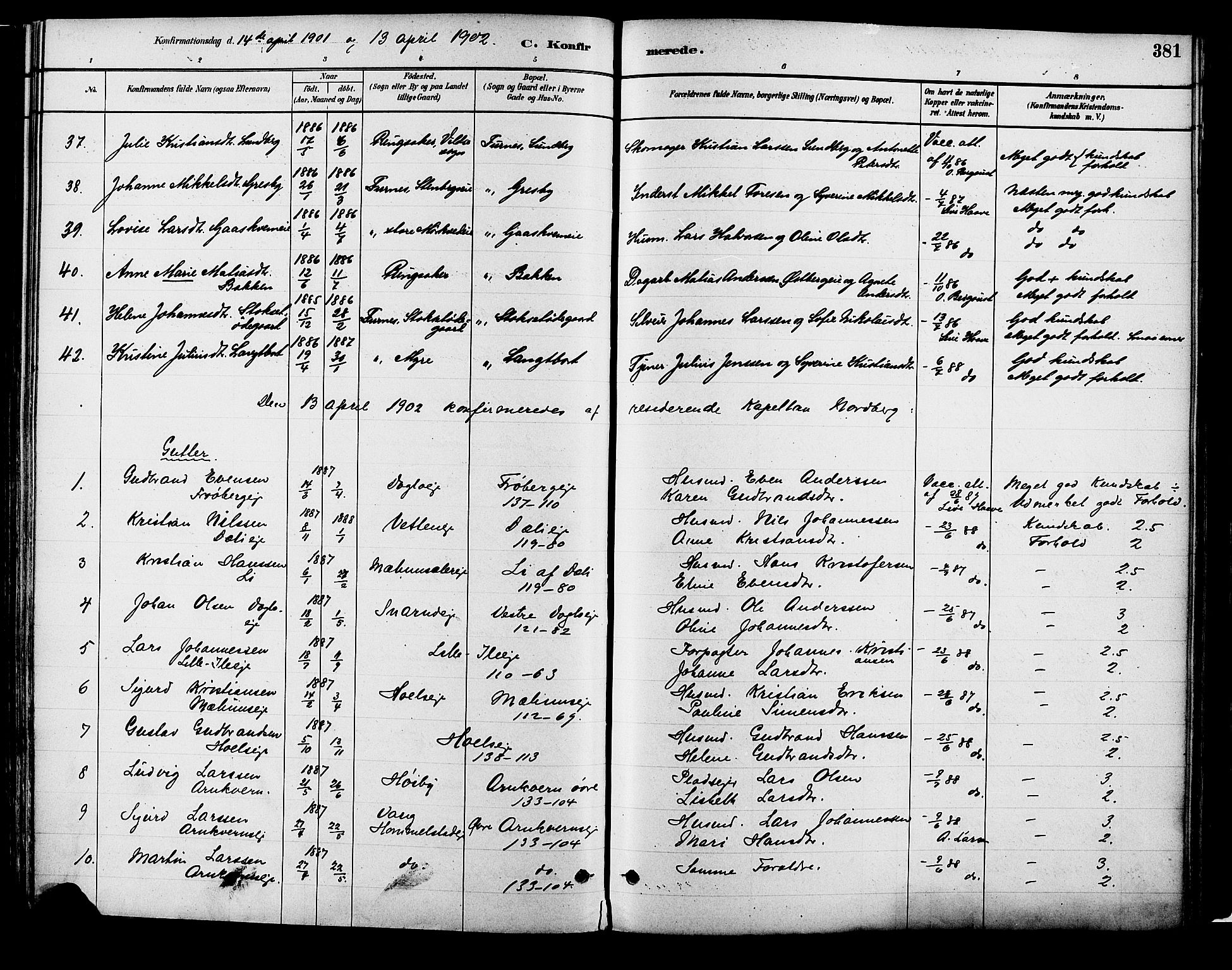 Vang prestekontor, Hedmark, AV/SAH-PREST-008/H/Ha/Haa/L0018B: Parish register (official) no. 18B, 1880-1906, p. 381