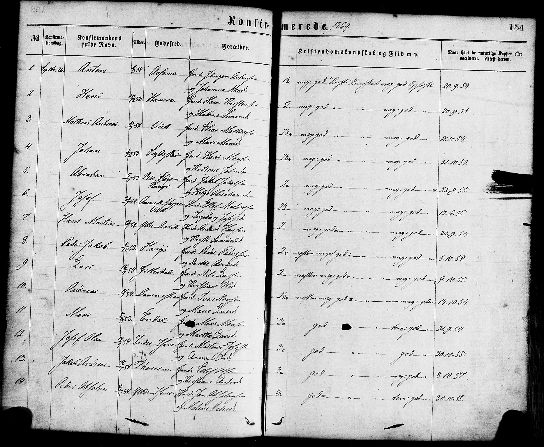 Davik sokneprestembete, AV/SAB-A-79701/H/Haa/Haaa/L0006: Parish register (official) no. A 6, 1867-1881, p. 154