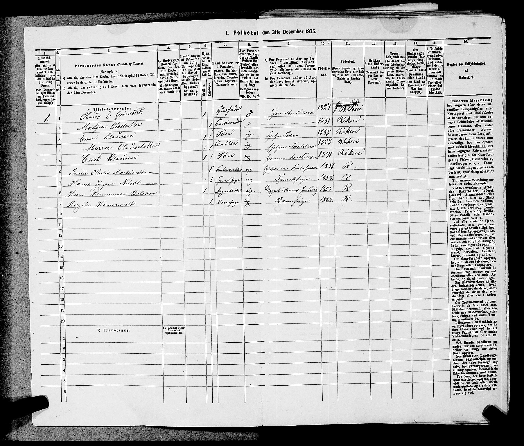 SAKO, 1875 census for 0627P Røyken, 1875, p. 179