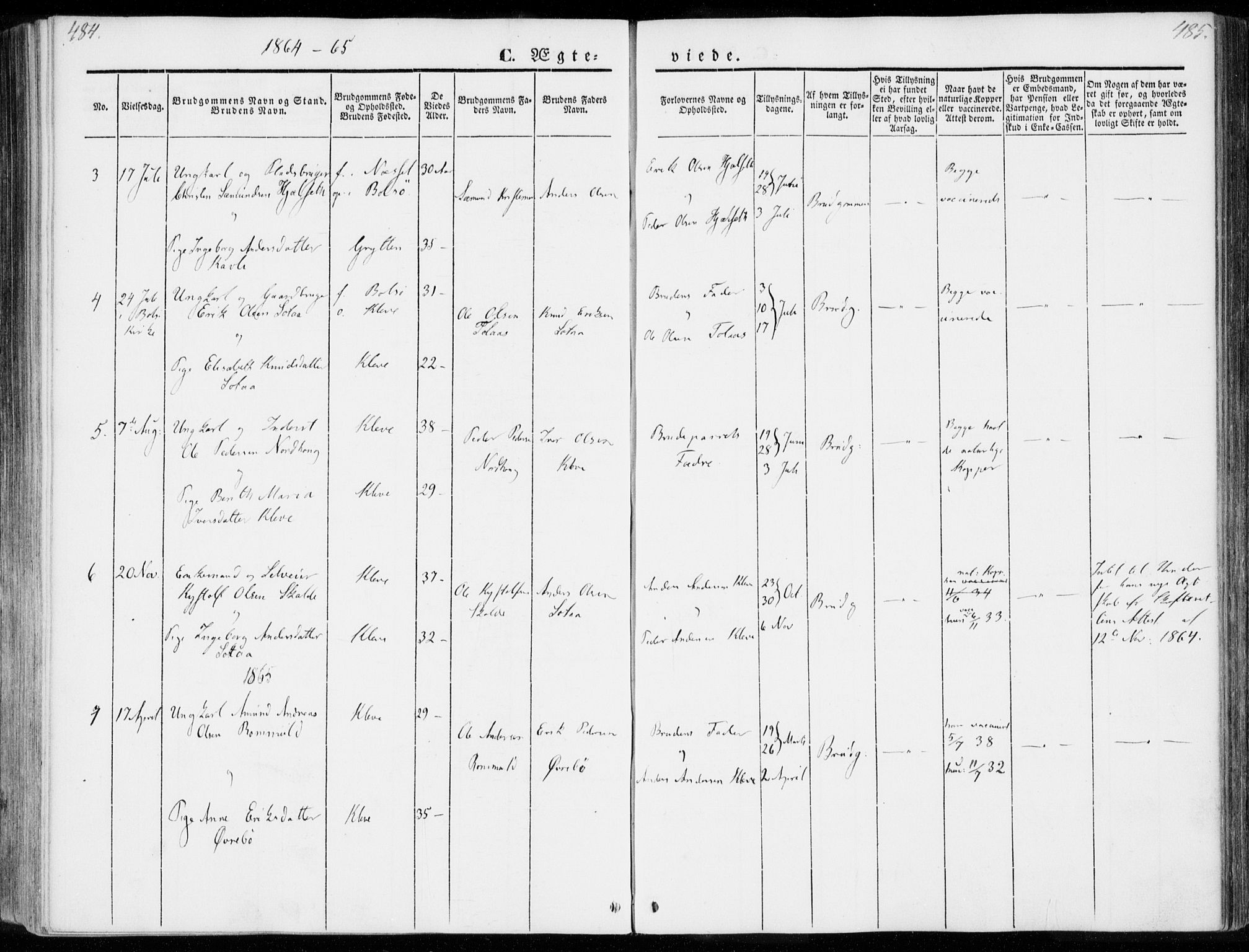Ministerialprotokoller, klokkerbøker og fødselsregistre - Møre og Romsdal, SAT/A-1454/557/L0680: Parish register (official) no. 557A02, 1843-1869, p. 484-485