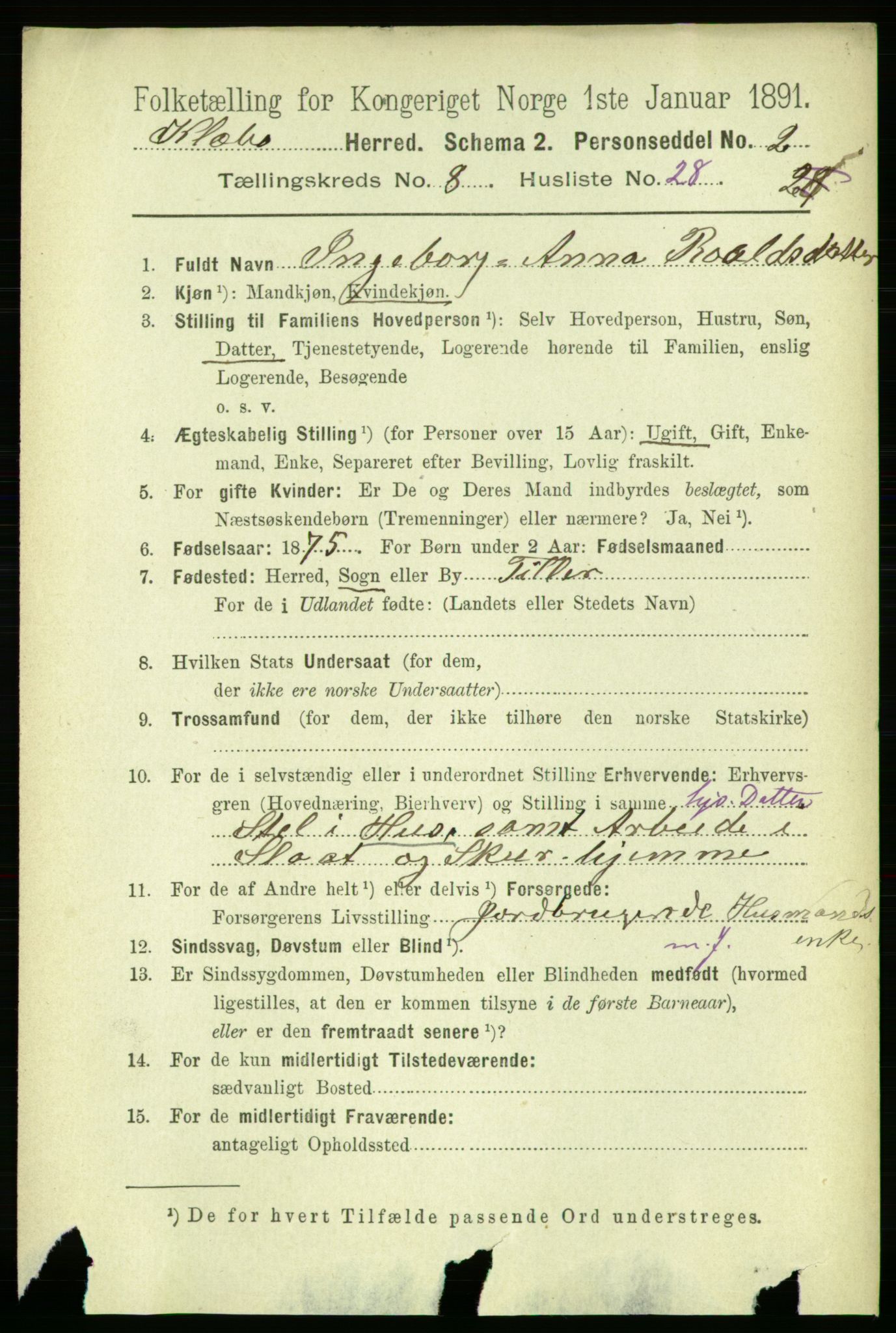 RA, 1891 census for 1662 Klæbu, 1891, p. 1712