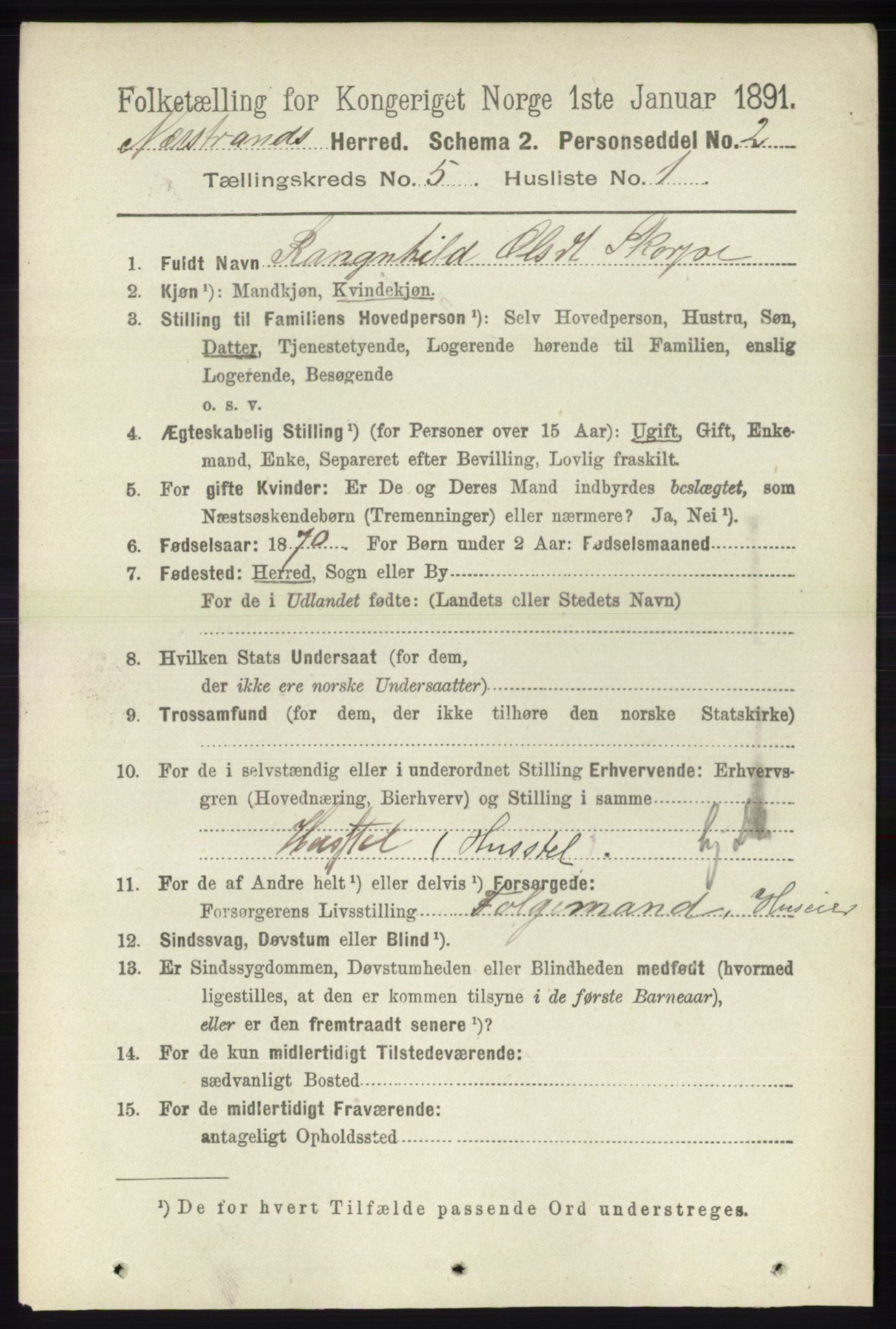 RA, 1891 census for 1139 Nedstrand, 1891, p. 800