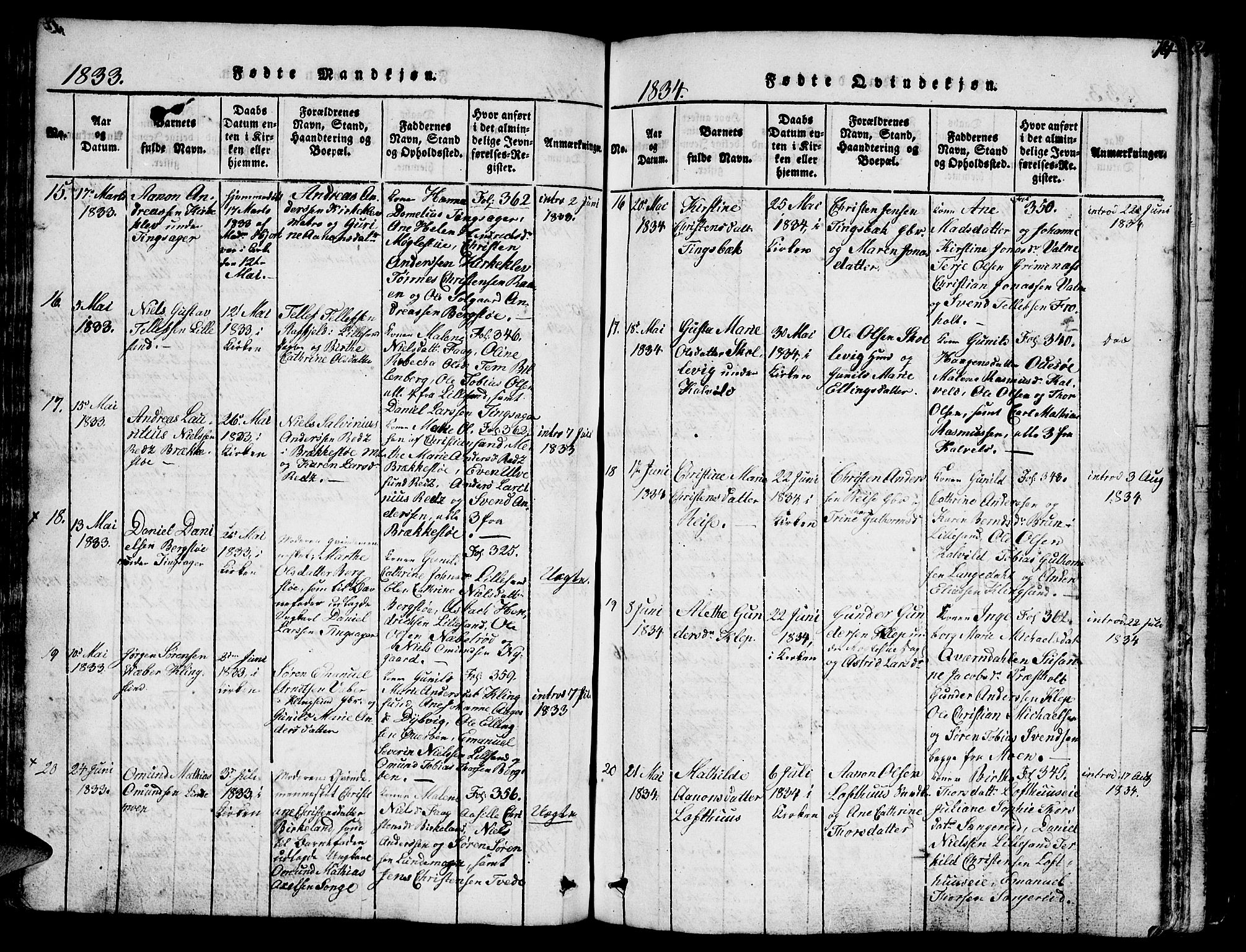 Vestre Moland sokneprestkontor, SAK/1111-0046/F/Fb/Fbb/L0001: Parish register (copy) no. B 1, 1816-1851, p. 74