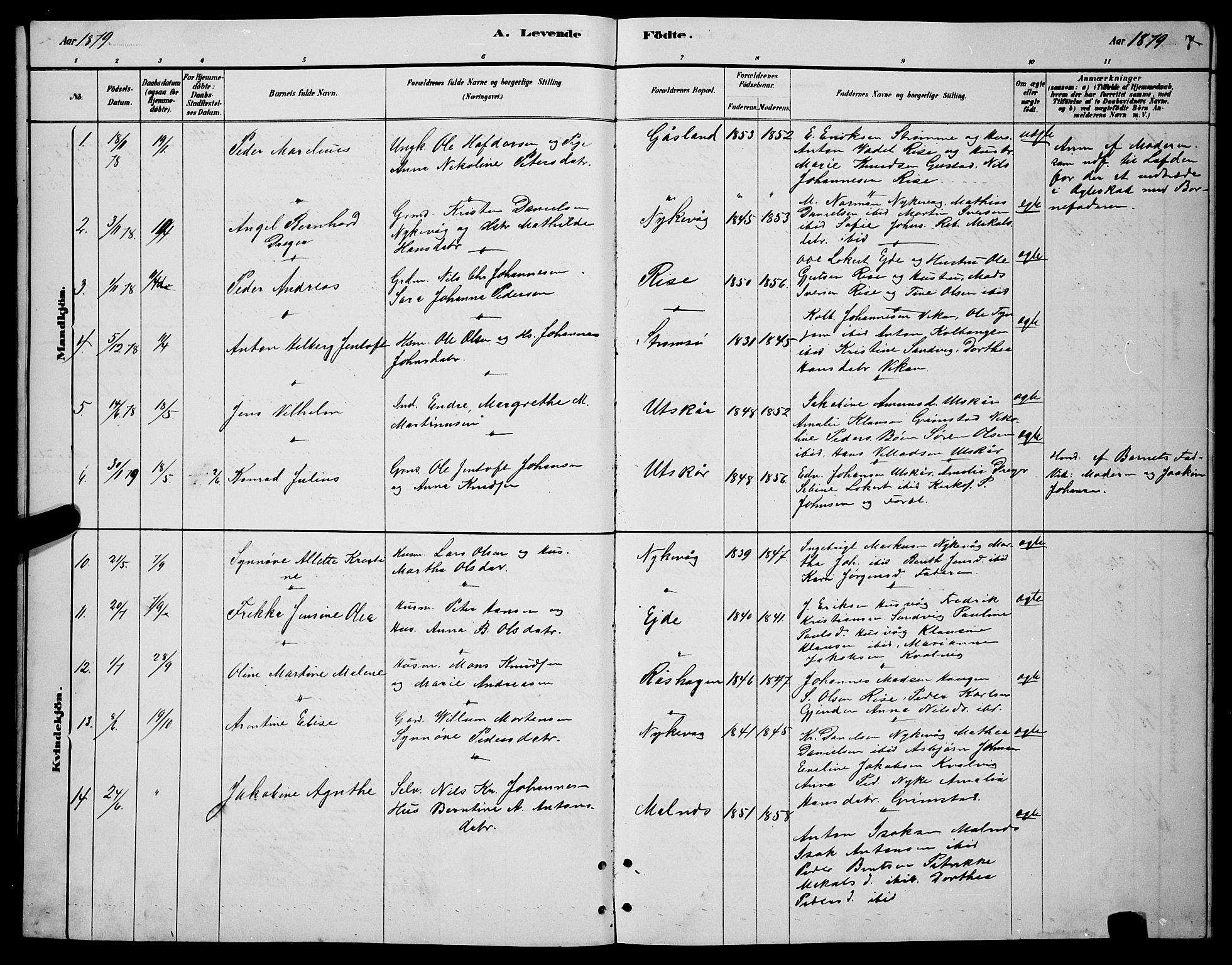 Ministerialprotokoller, klokkerbøker og fødselsregistre - Nordland, AV/SAT-A-1459/892/L1325: Parish register (copy) no. 892C02, 1878-1896, p. 7